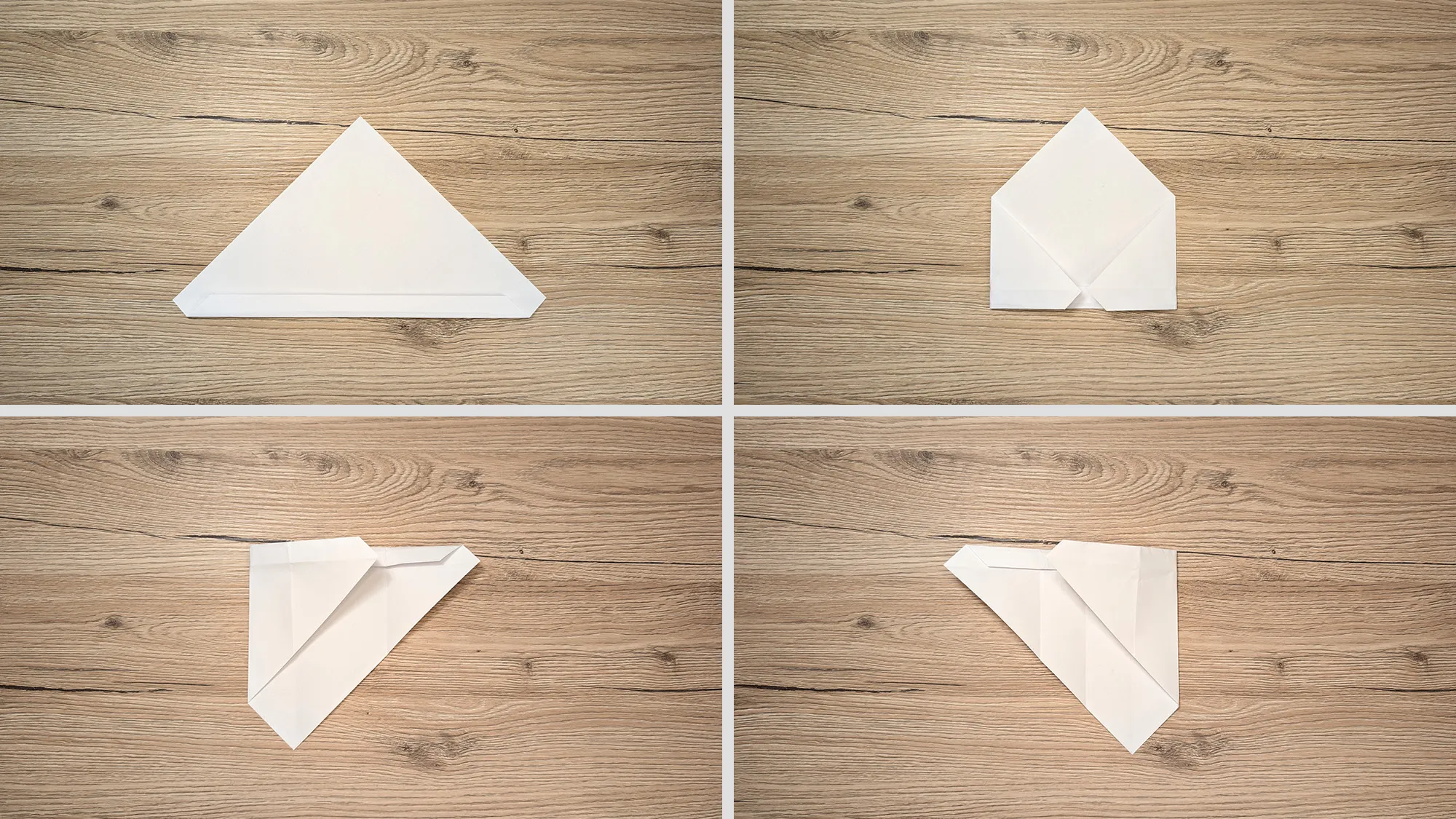 Turbo-Papierflieger basteln Schritt 3: Beide Enden des Streifens zur Mitte und zur Faltlinie gefaltet