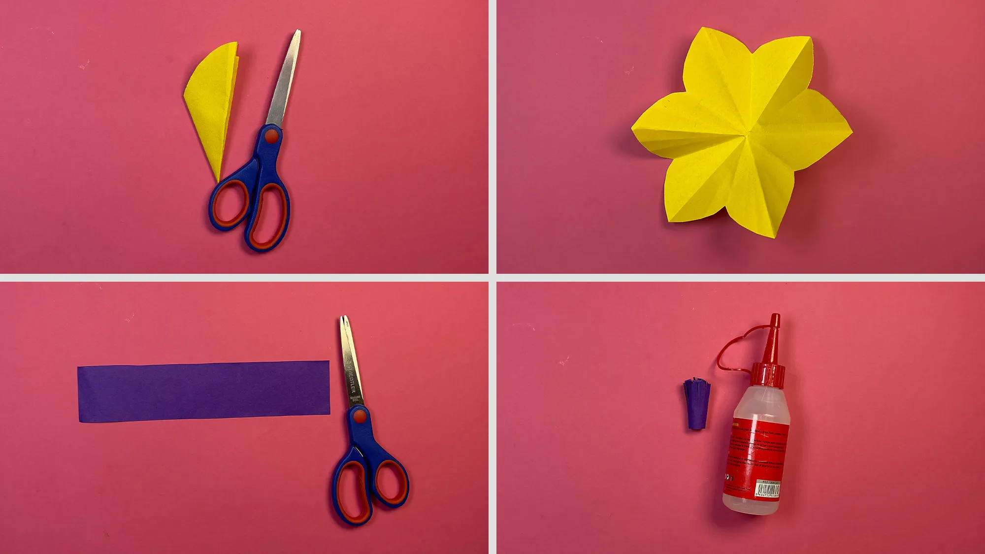 Hübsche Papierblume Schritt 3: Kegel viertelkreisförmig zugeschnitten, entfaltet und mit fransigem Papierstreifen in der Mitte verziert