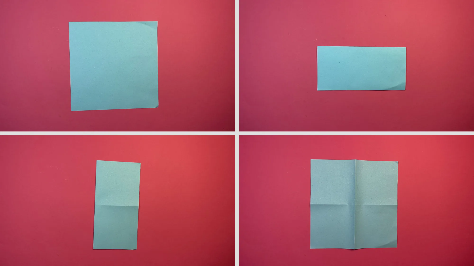 Origami Lilie falten Schritt 1: Quadratisches Papier waagerecht und senkrecht gefaltet