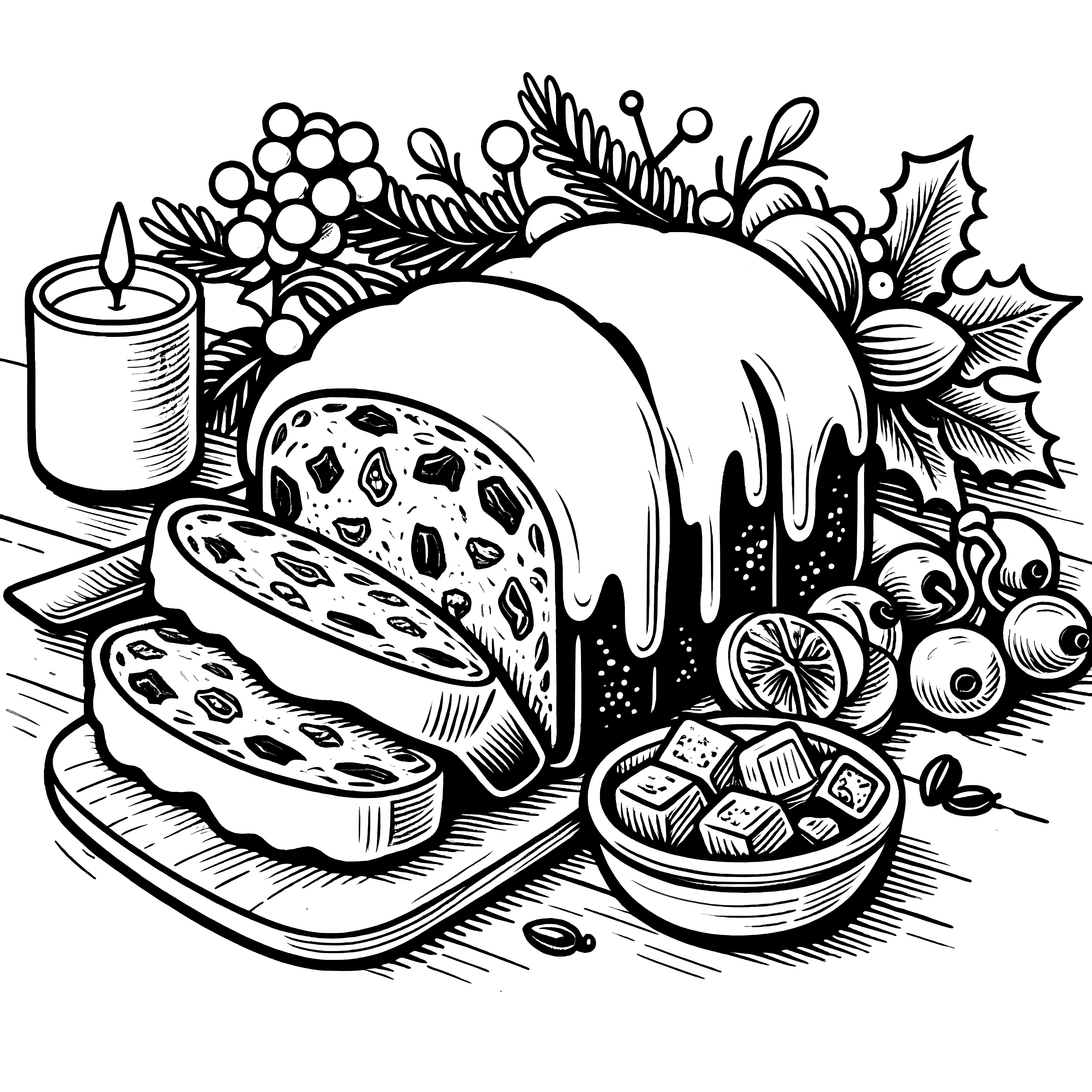 크리스마스 스톨렌 & 캔들: 간단한 색칠 템플릿