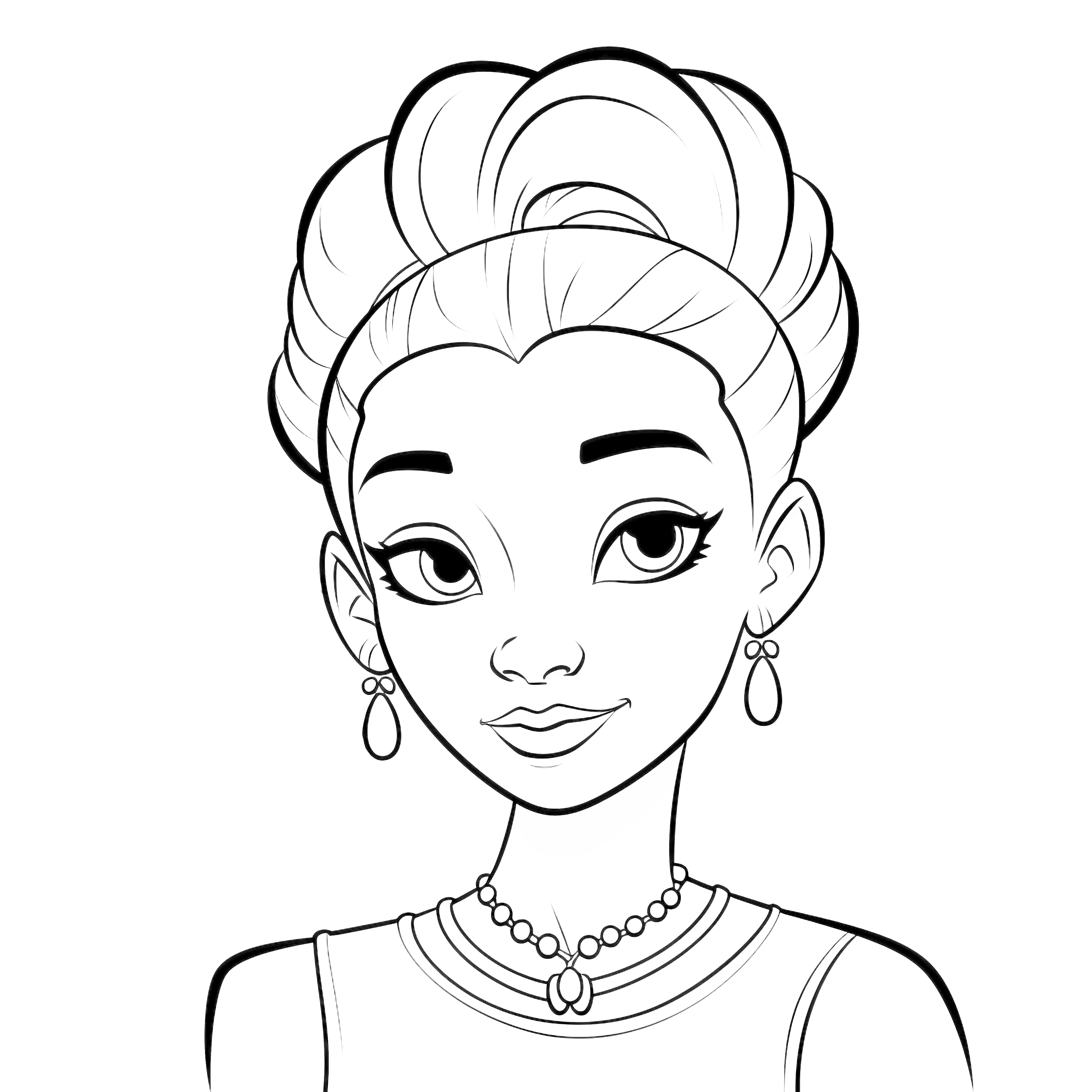 Lembar mewarnai: Putri dengan anting-anting dan kalung (Gratis)