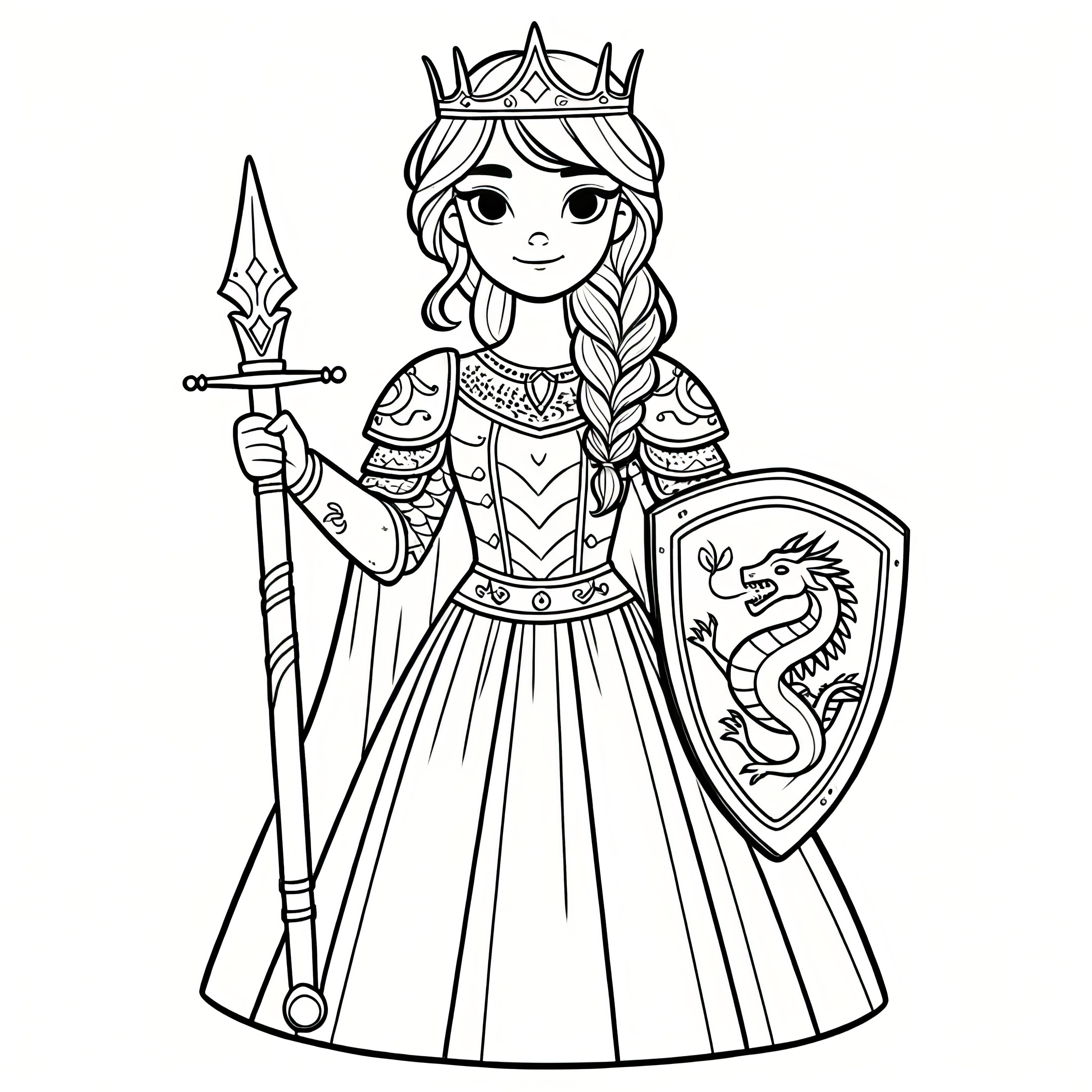 Princess with shield and spear to color