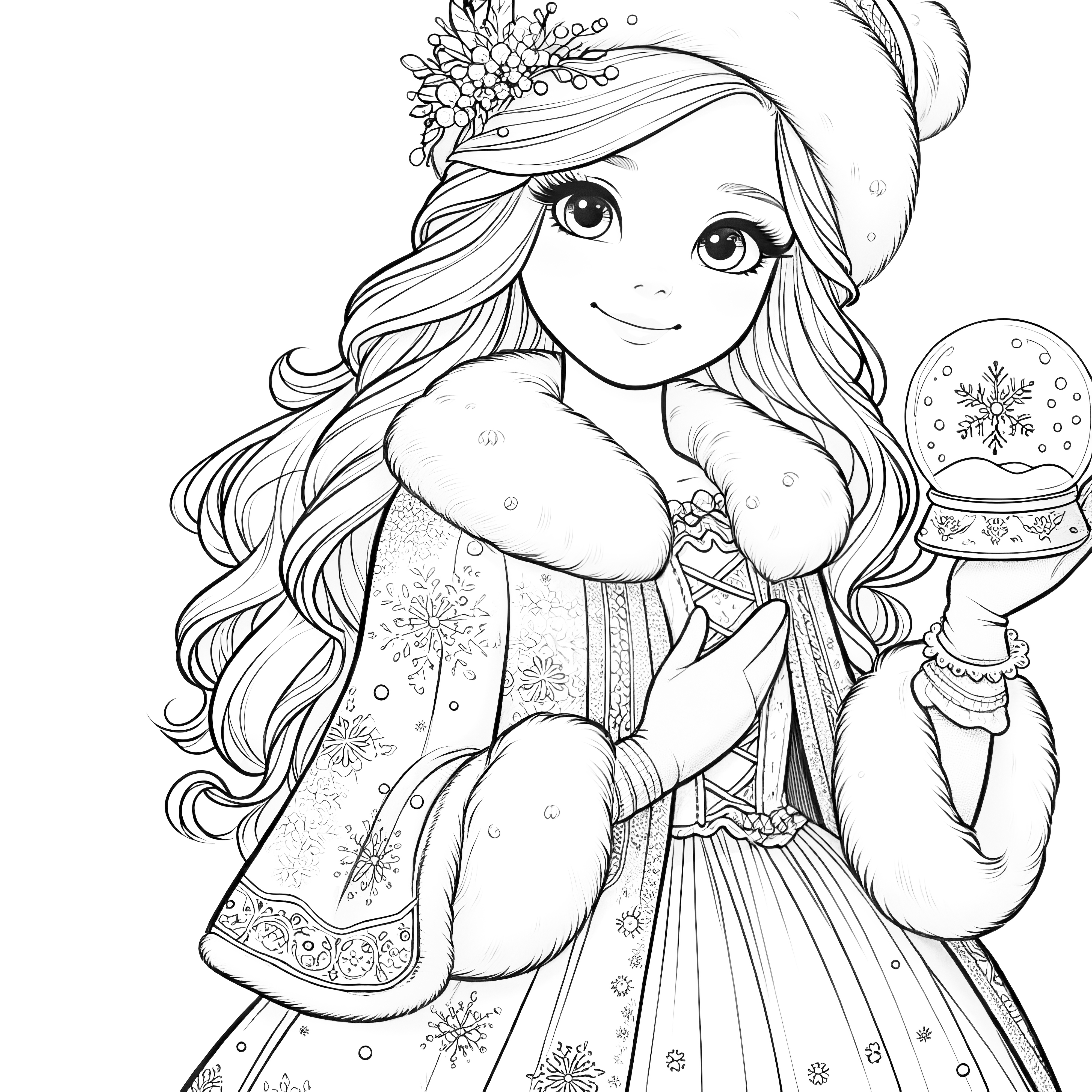 Pretty princess with winter coat and snow globe (for download)