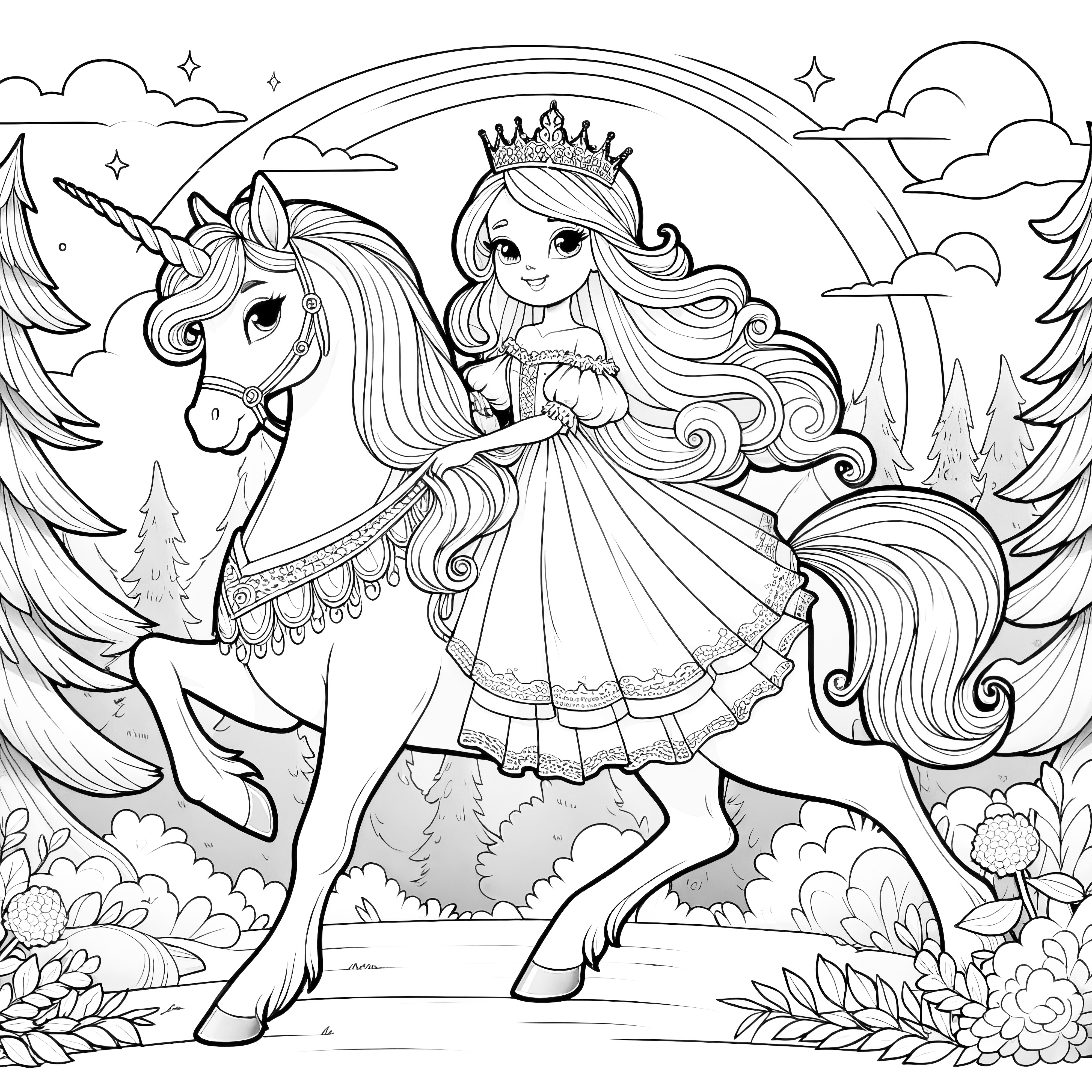 Enchanting princess rides on graceful unicorn