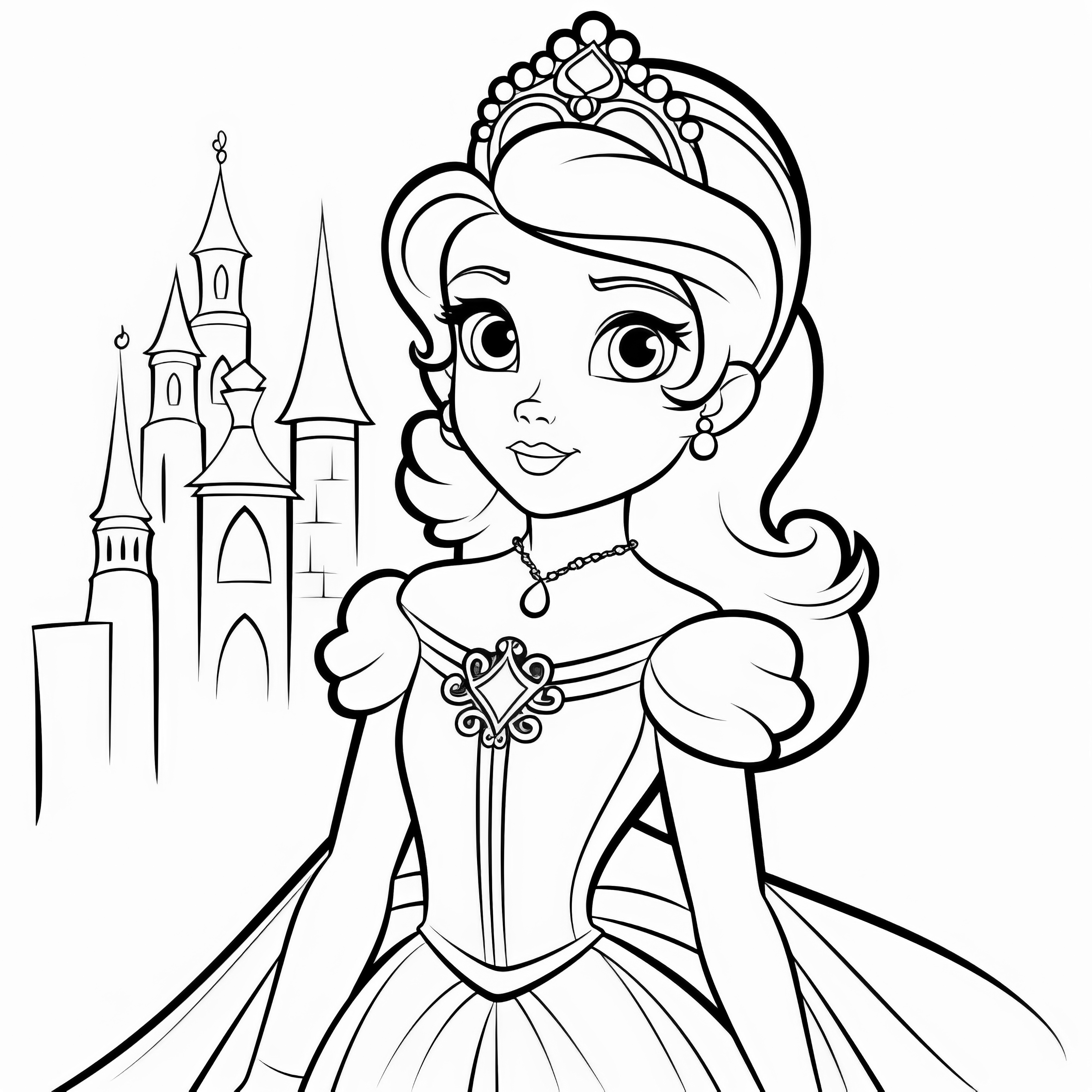 Preprosta barvna slika: Lepa princesa pred gradom