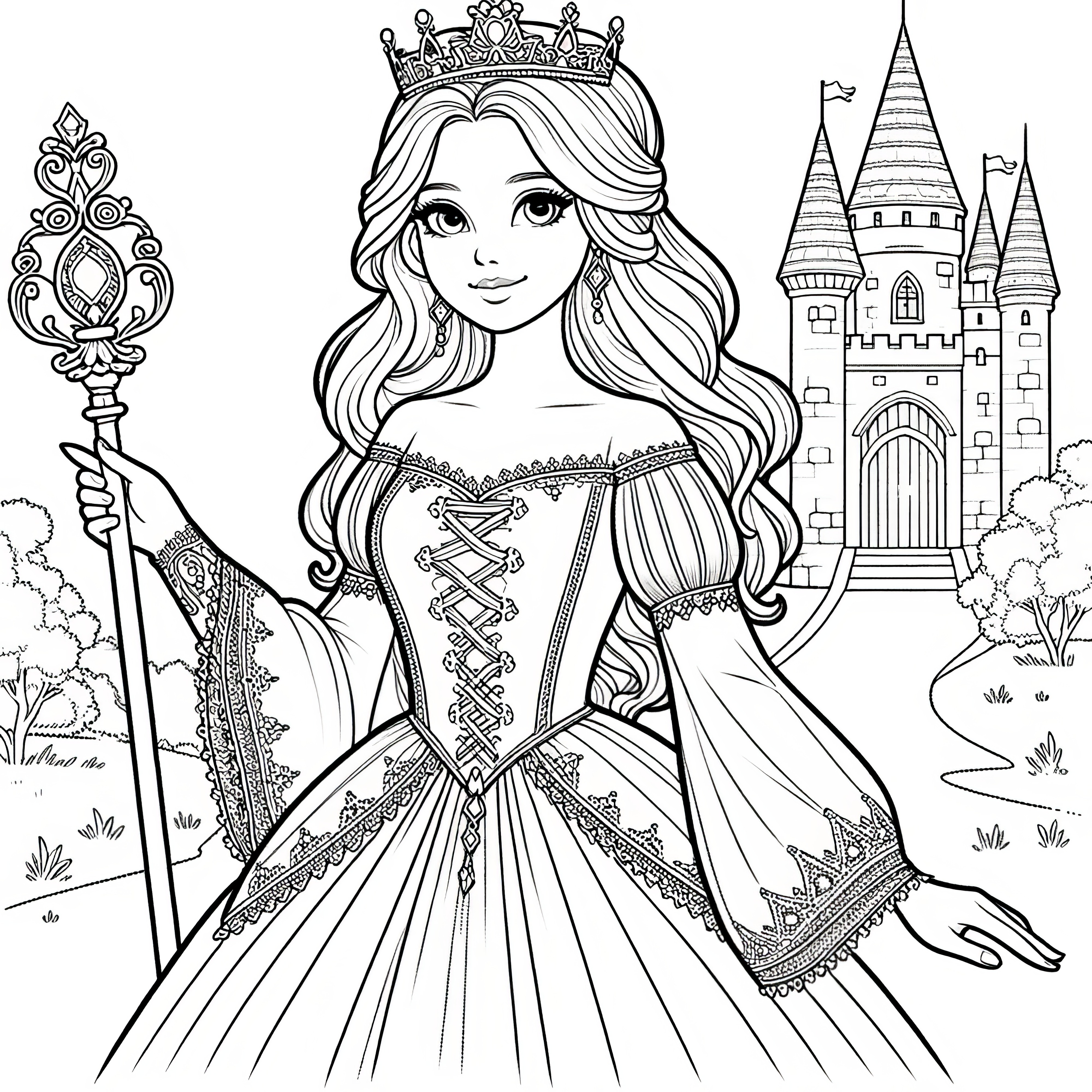 Free: Princess with scepter in front of her castle