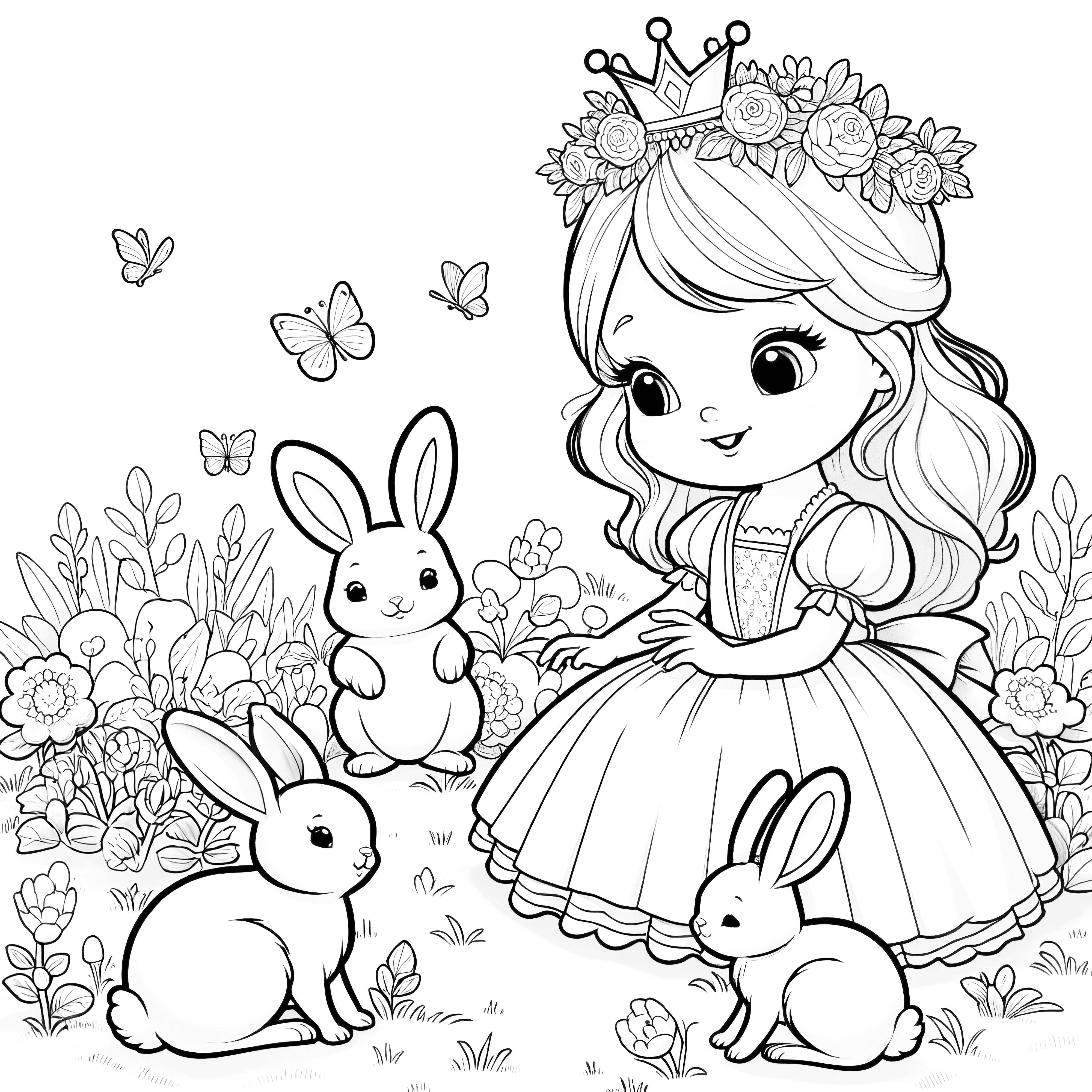 Fairytale-like: Little princess with butterflies and bunnies (Free)