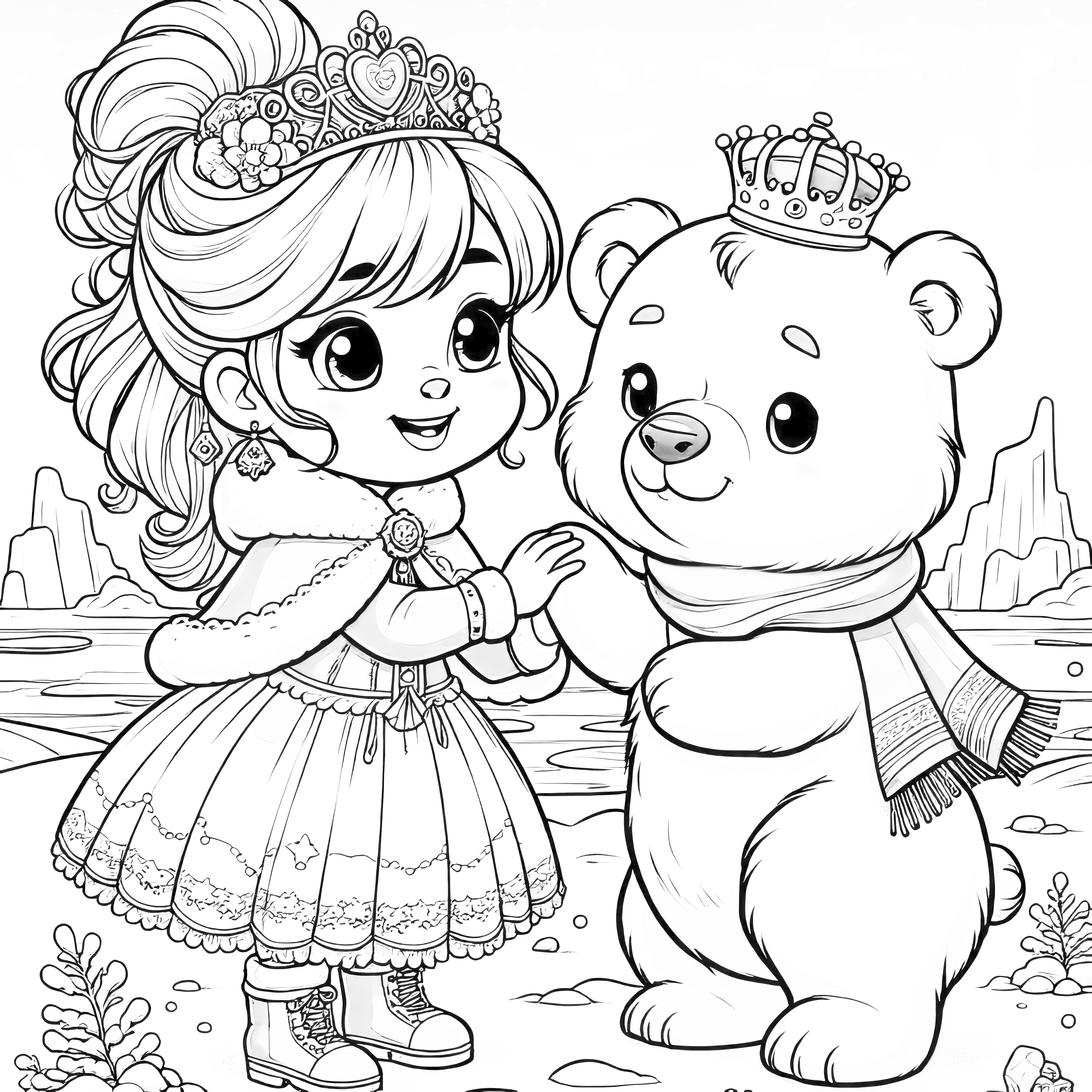 テディベアとかわいいプリンセスのぬりえ：きれいでかわいい（無料）