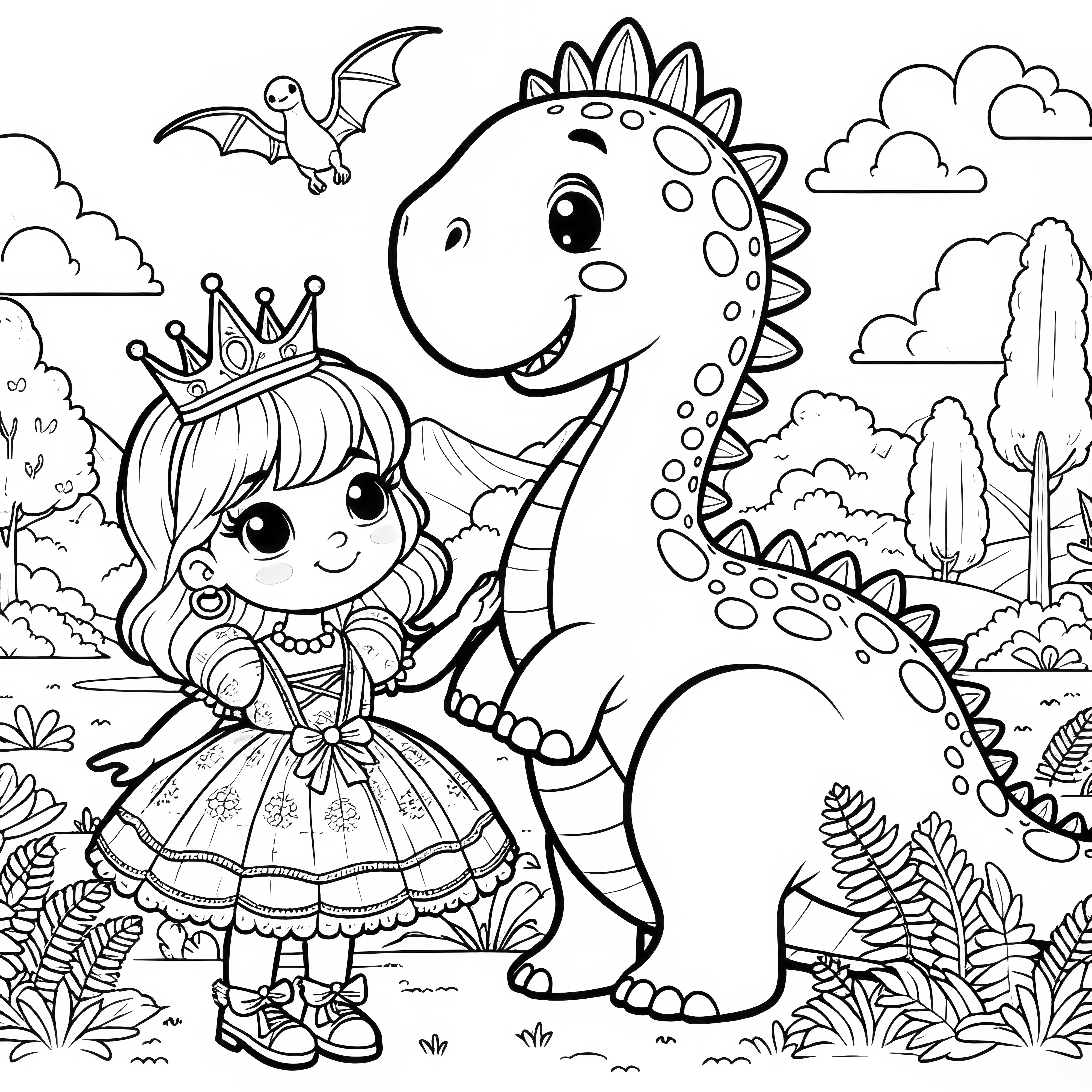 아기 공룡과 꼬마 공주: 컬러링 그림 다운로드 (무료)