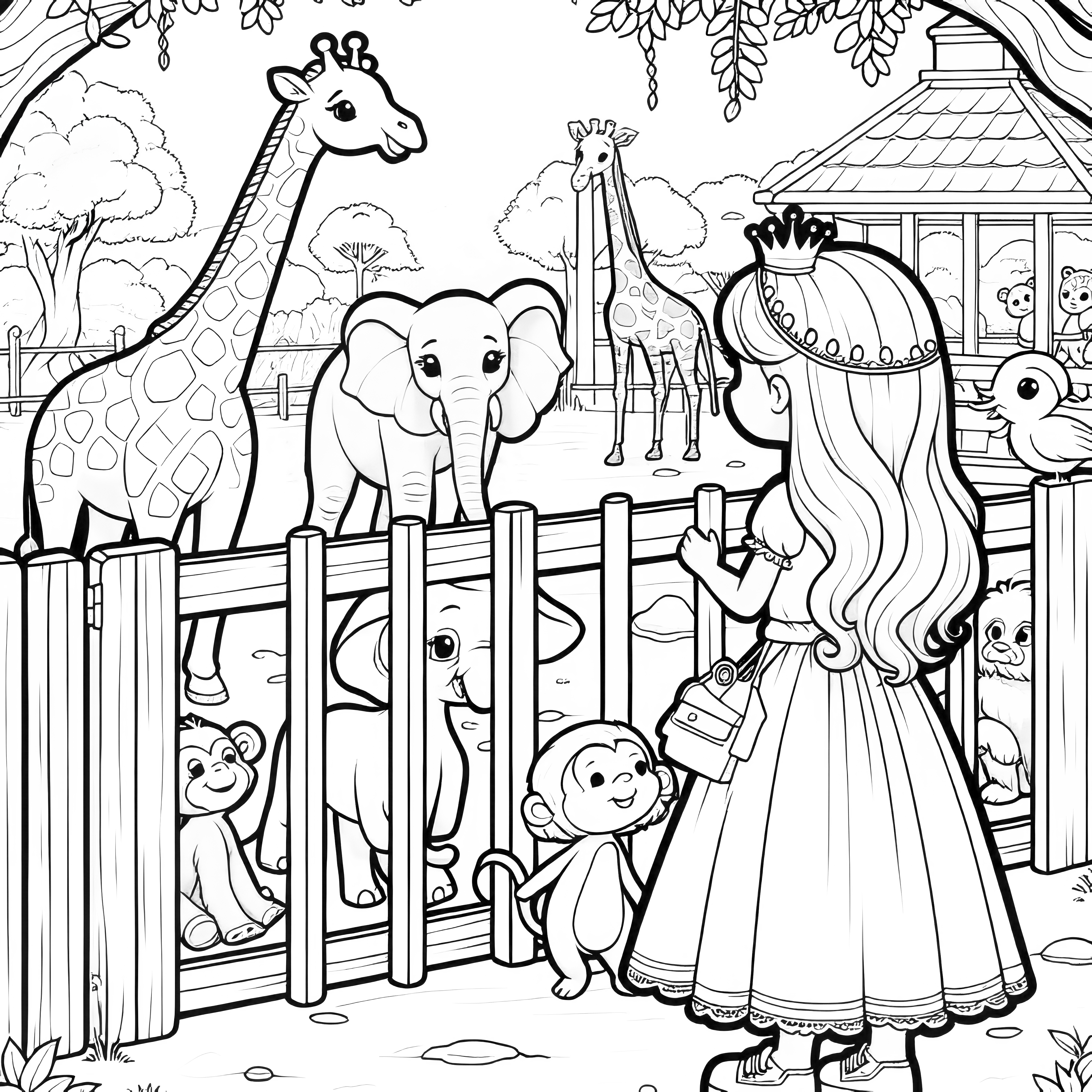 動物園のプリンセス：キリン、ゾウ、サルのぬりえ（無料）