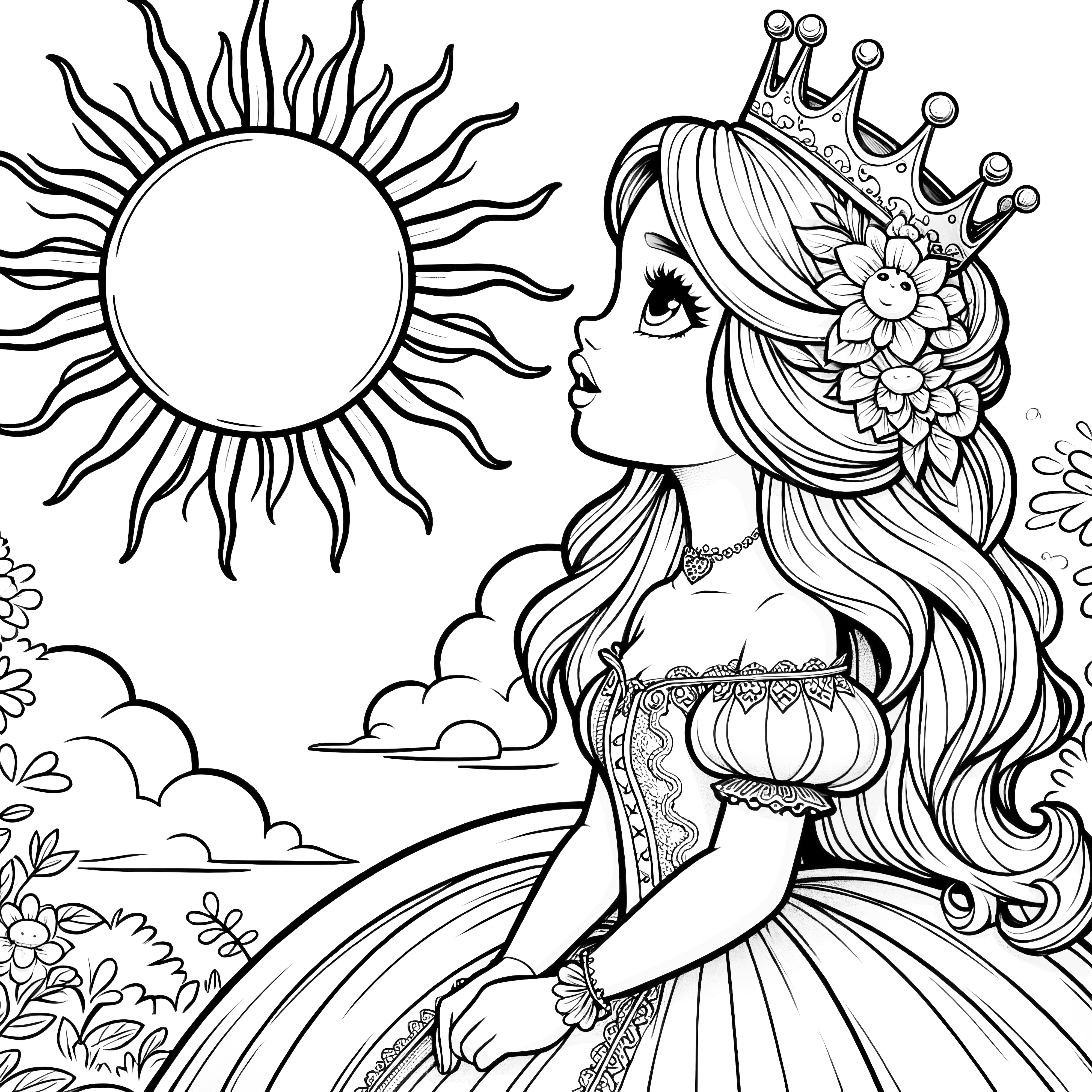 Princesa Sol Página para colorir simples