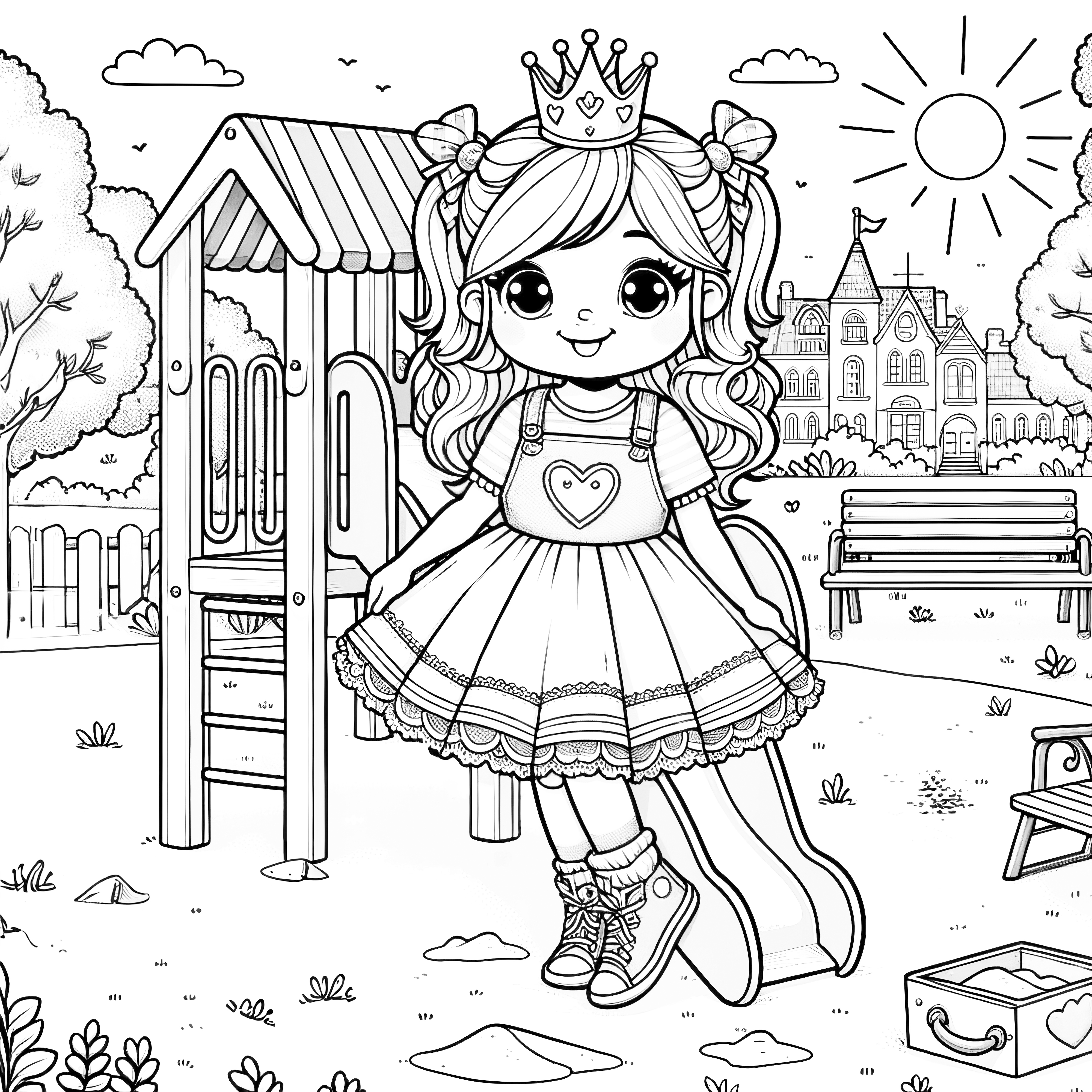 Princess at the playground - Coloring picture free