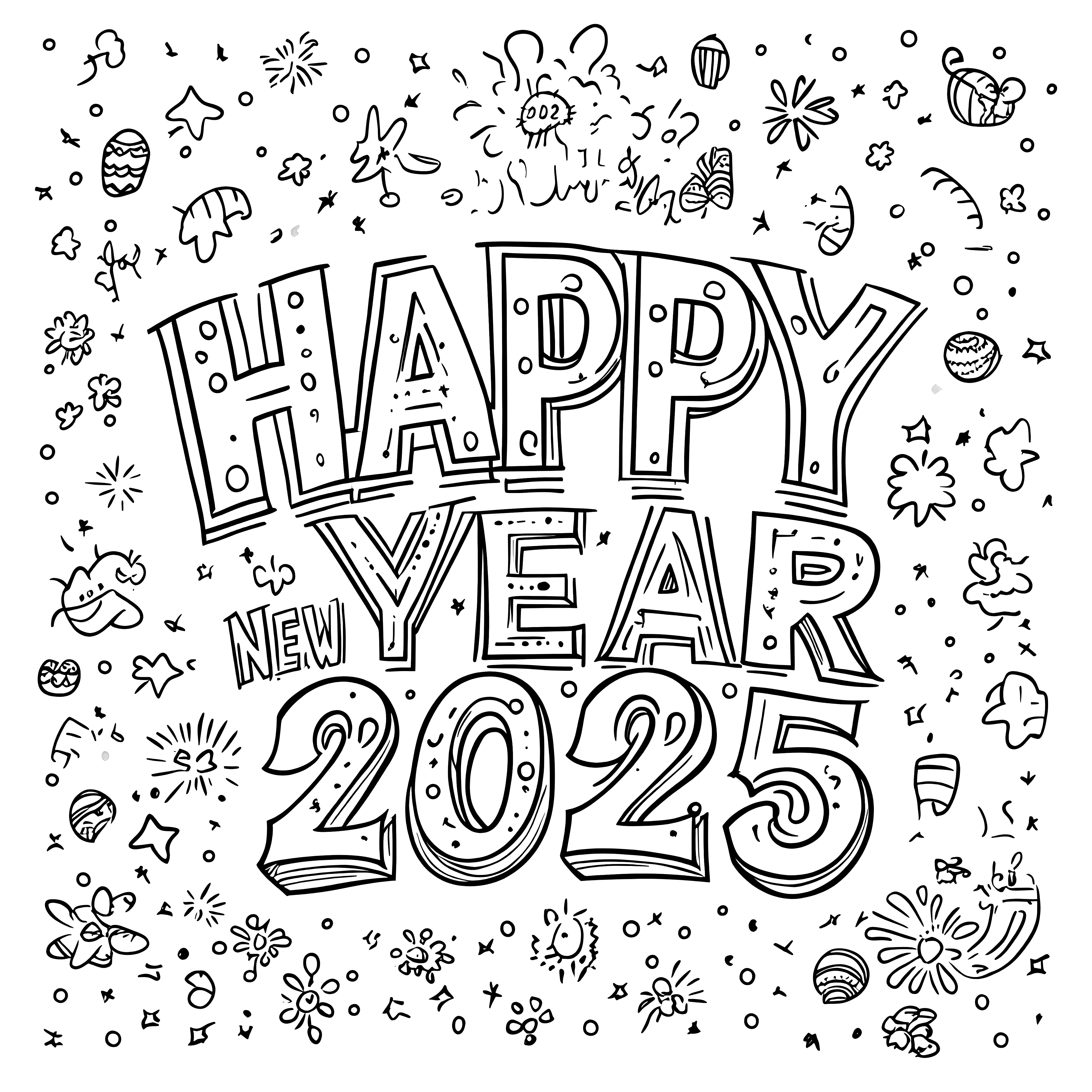 2025년 새해 복 많이 받으세요: 컬러링 페이지