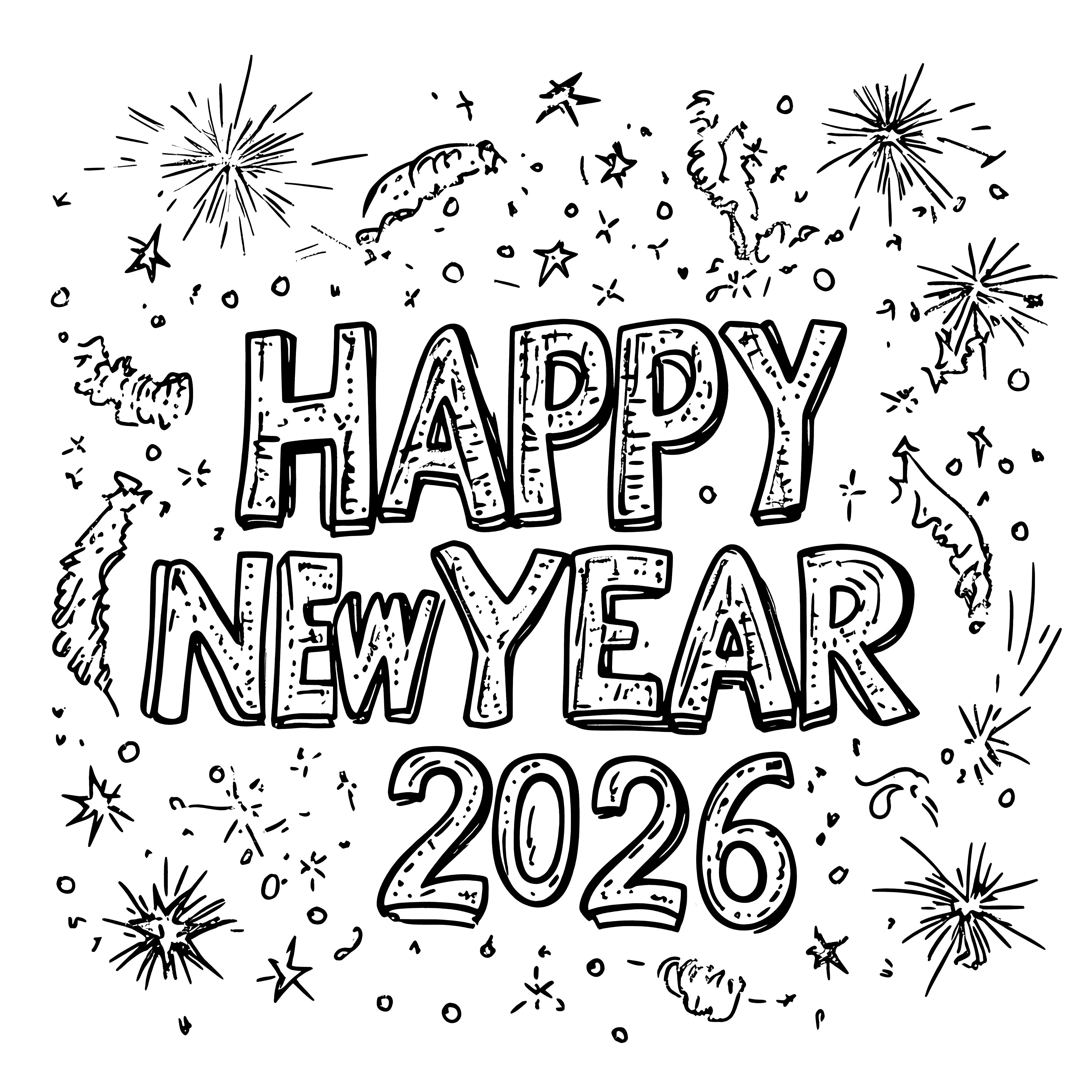 2026년 새해 복 많이 받으세요: 무료 컬러링 페이지
