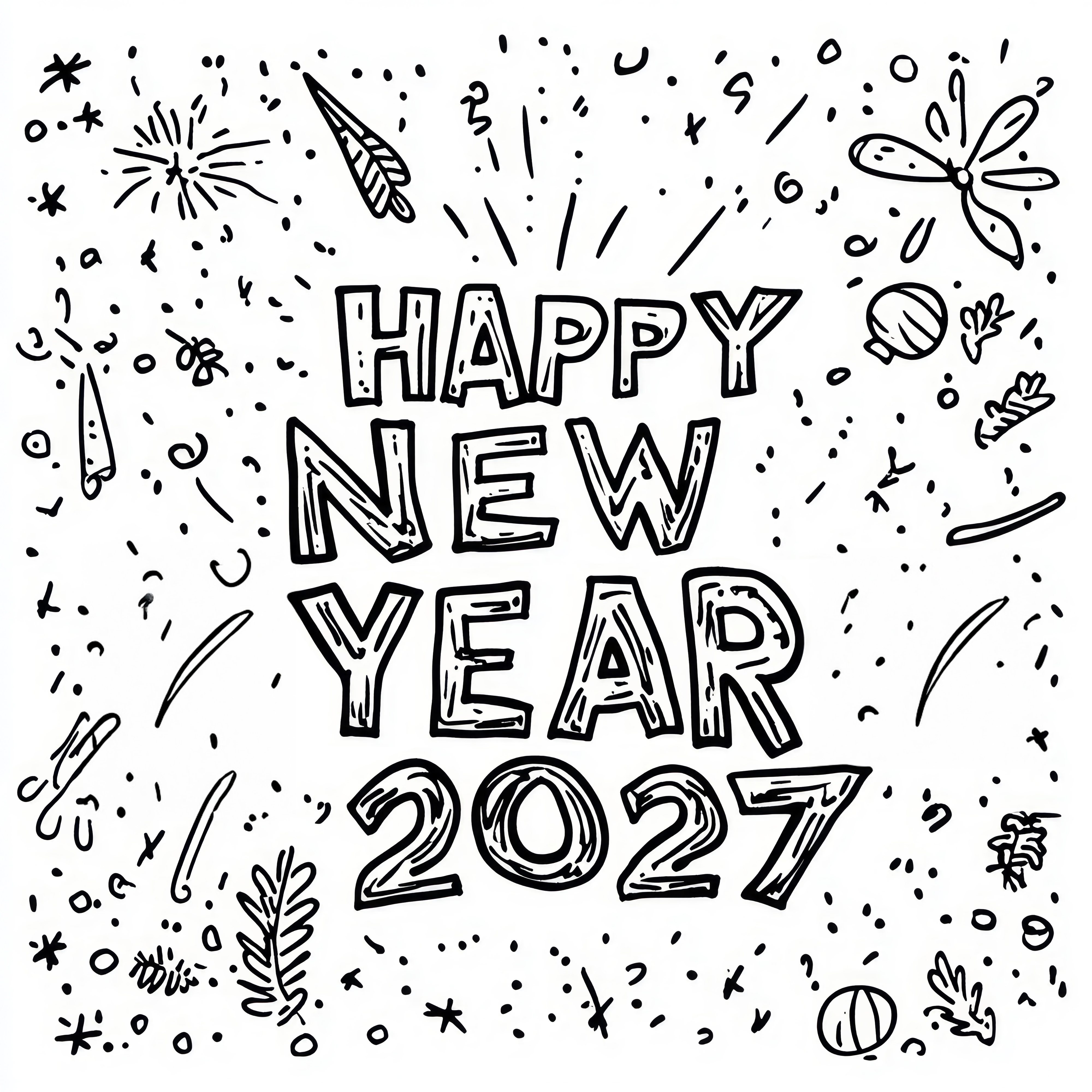 2027년 새해 복 많이 받으세요: 무료 컬러링 페이지