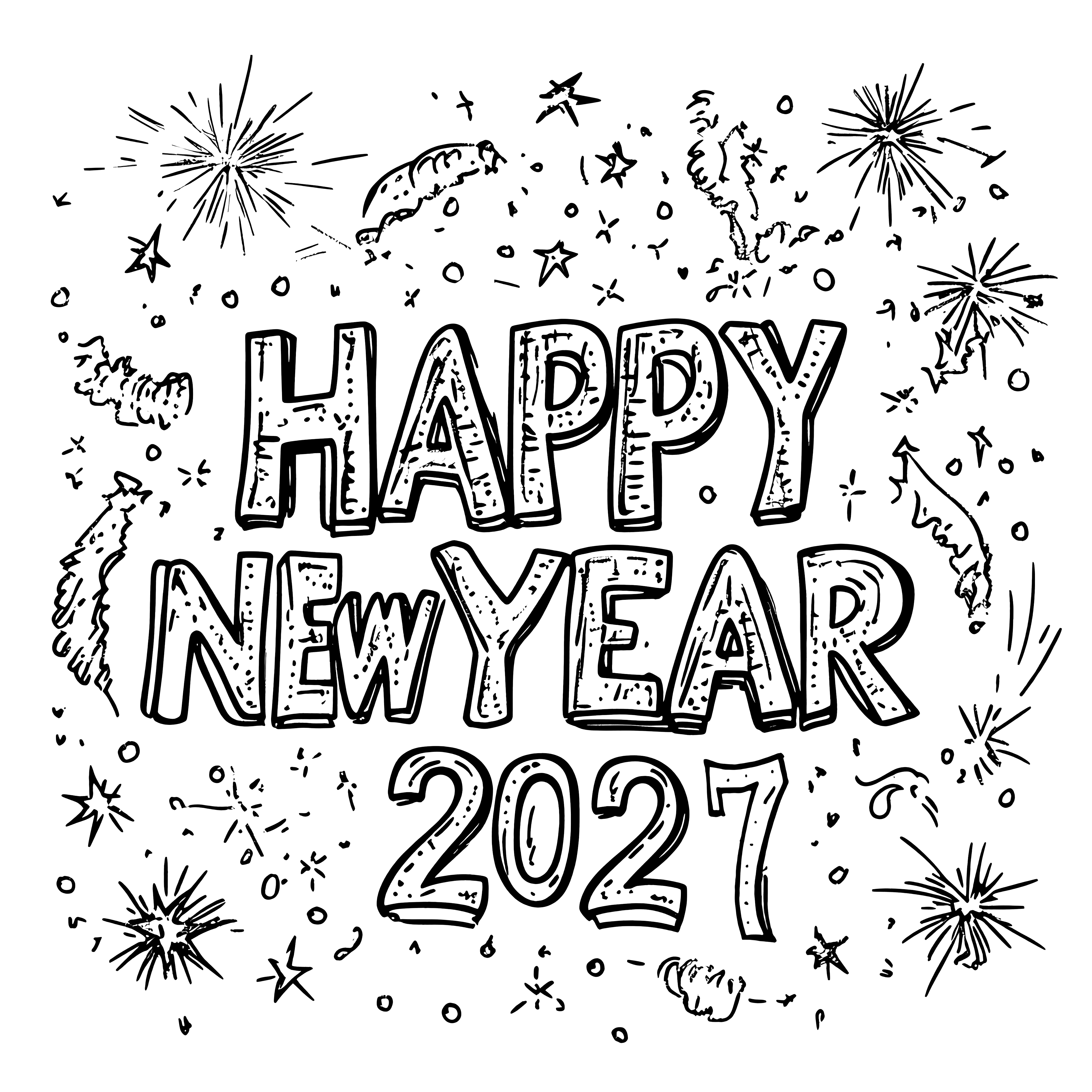 2027년 새해 복 많이 받으세요: 색칠할 수 있는 축제 레터링