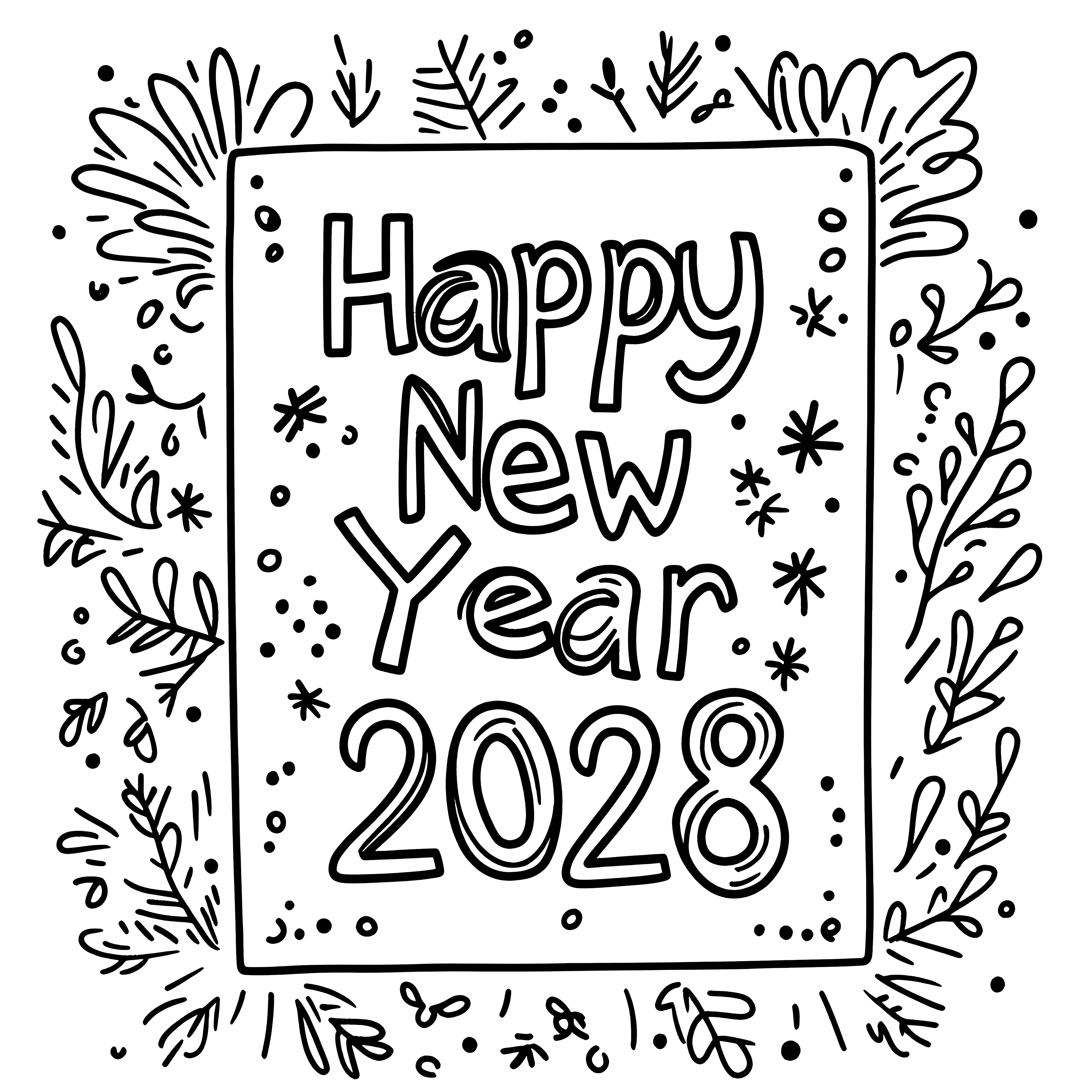 2028년 새해 복 많이 받으세요: 무료 컬러링 페이지