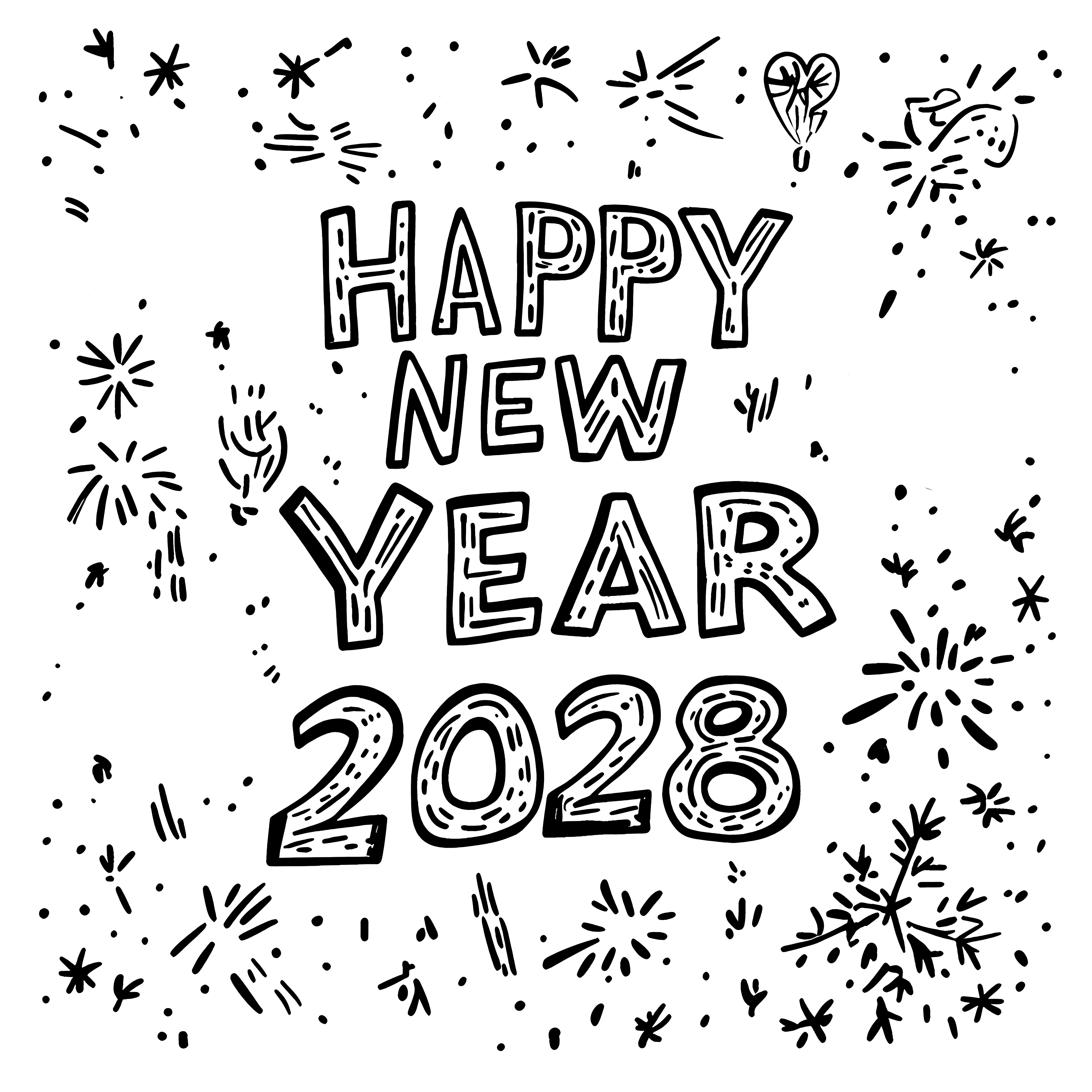 2028년 새해 복 많이 받으세요: 색칠할 그림