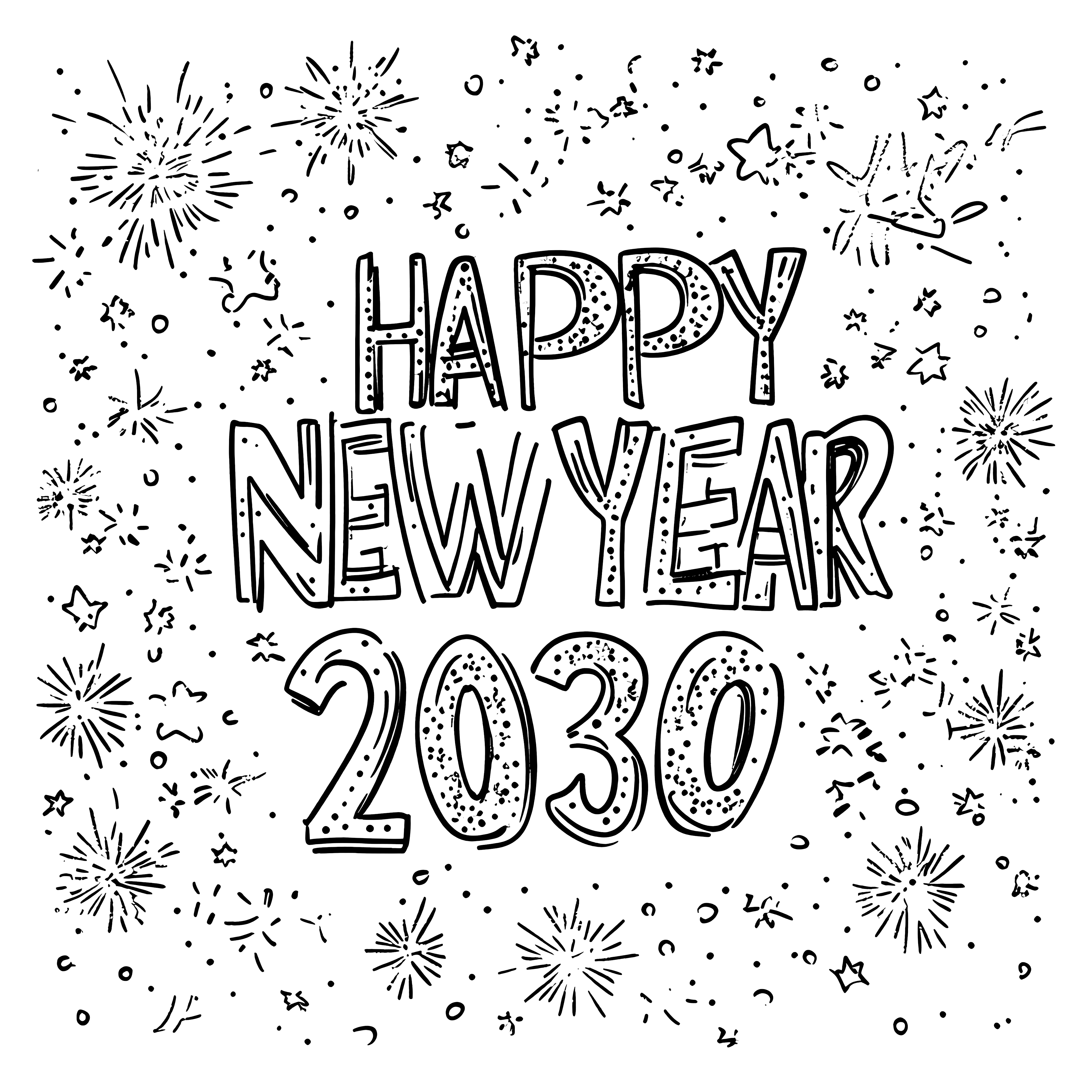 2030년 새해 복 많이 받으세요: 무료 컬러링 페이지