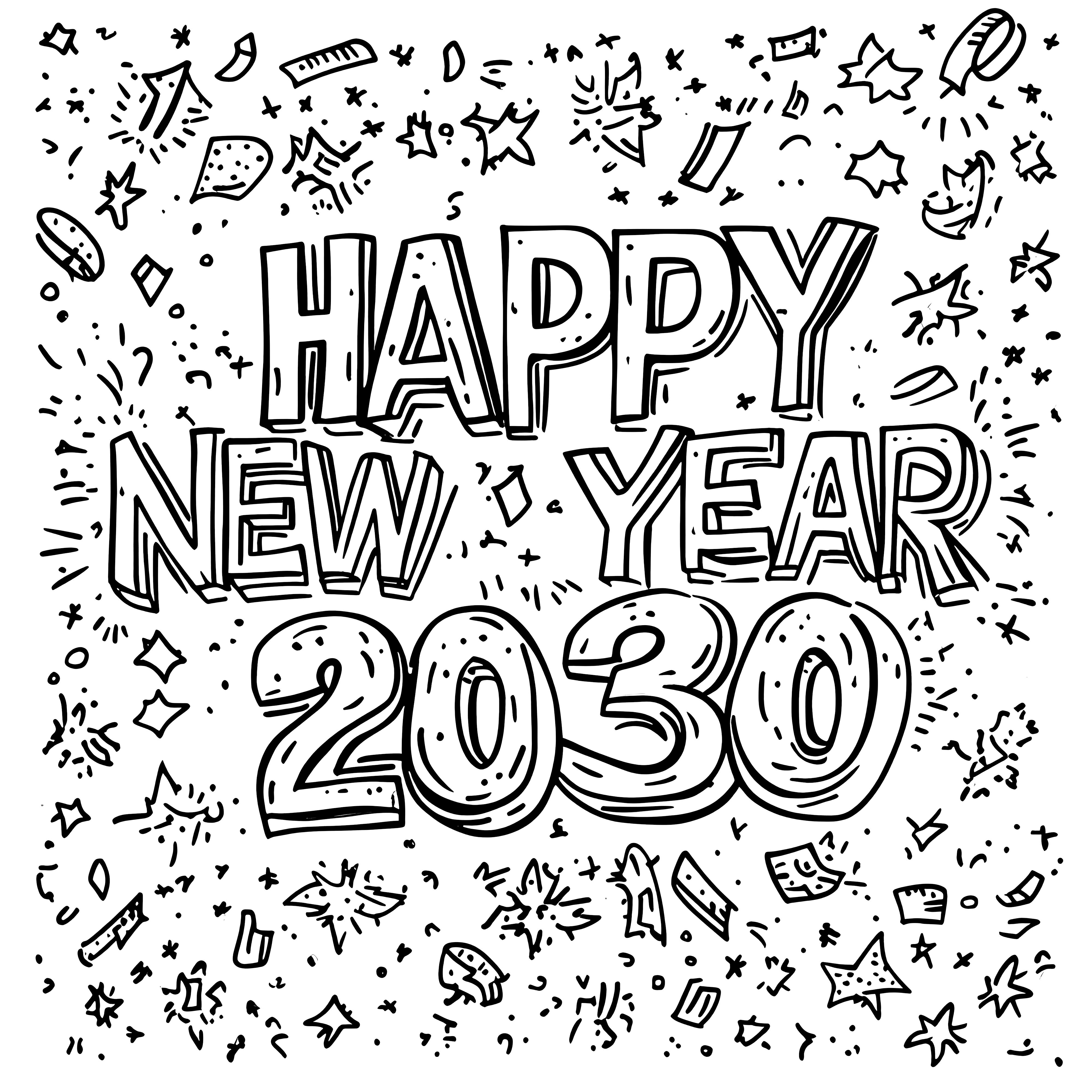 2030년 새해 복 많이 받으세요: 색칠할 축제 레터링