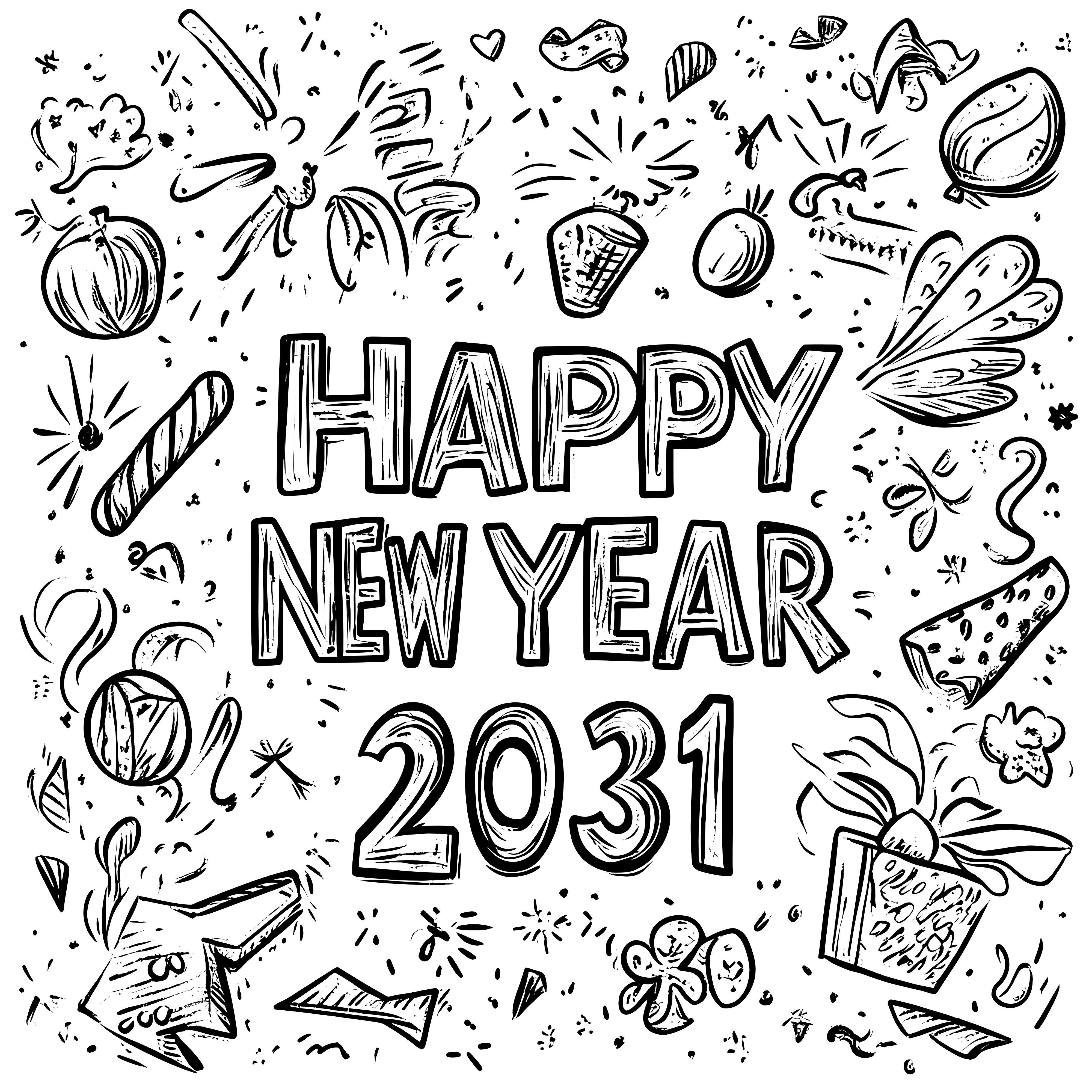 2031년 새해 복 많이 받으세요: 무료 컬러링 그림