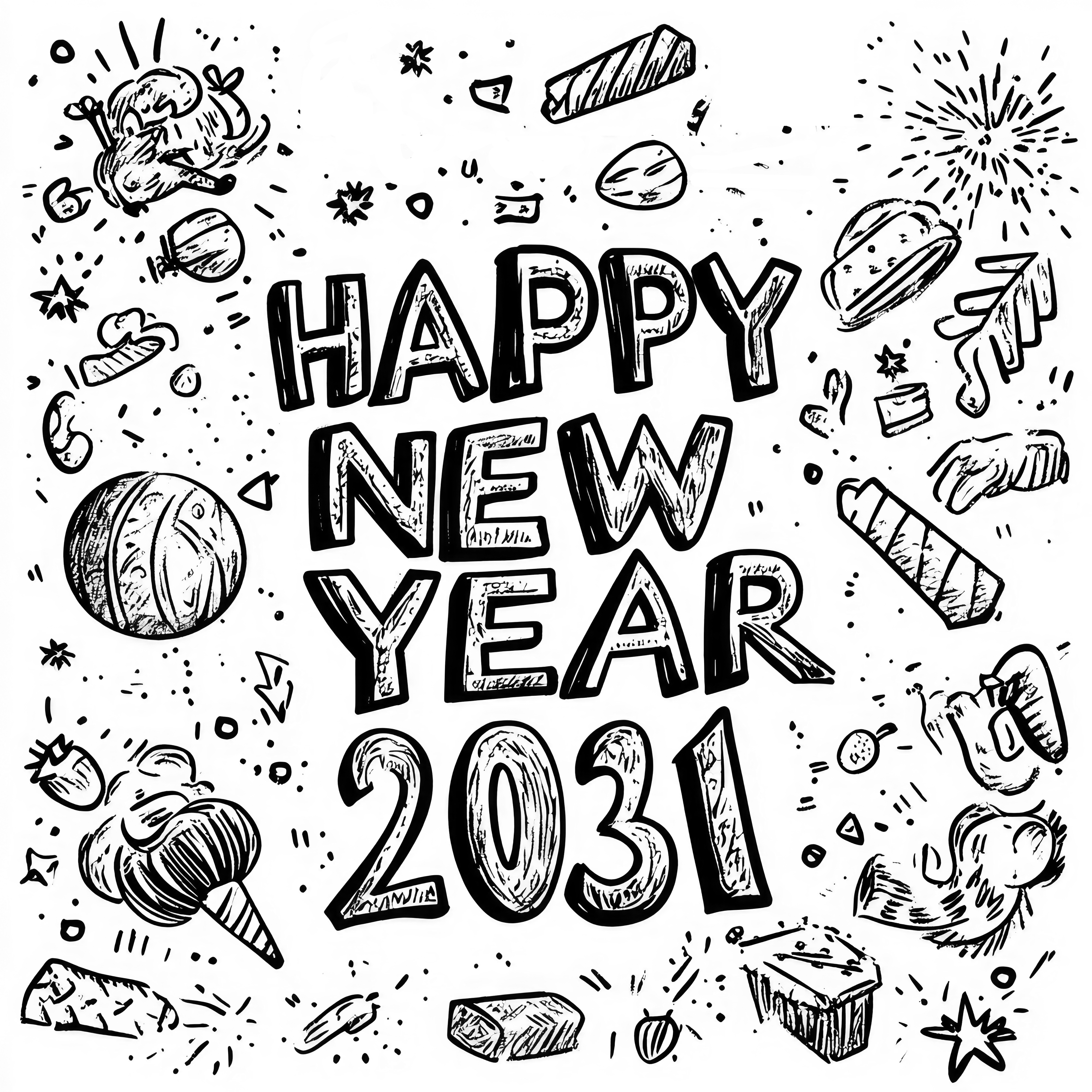 새해 전야 컬러링 그림: 2031년 새해 복 많이 받으세요.