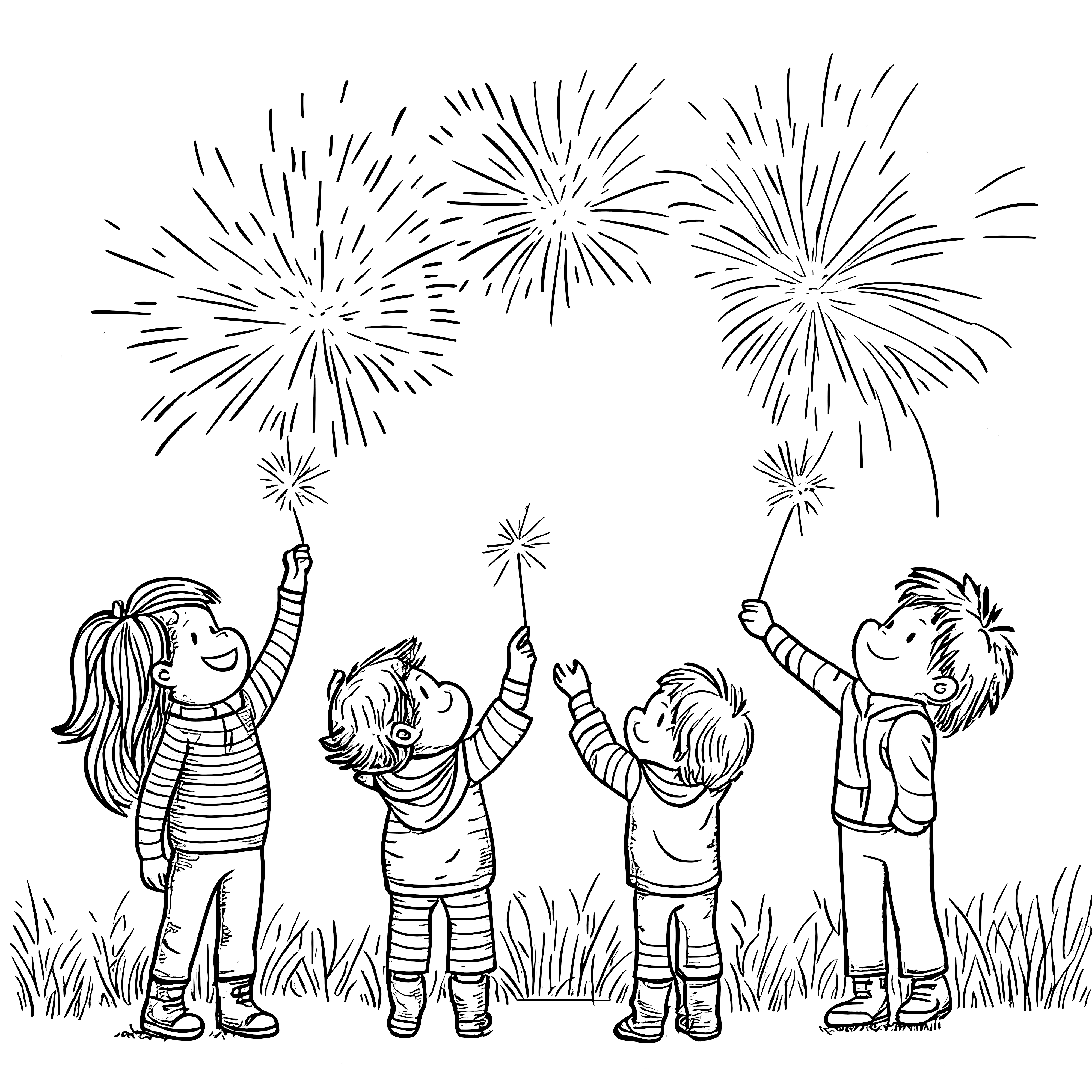 폭죽을 든 어린이: 색칠할 그림 찾기