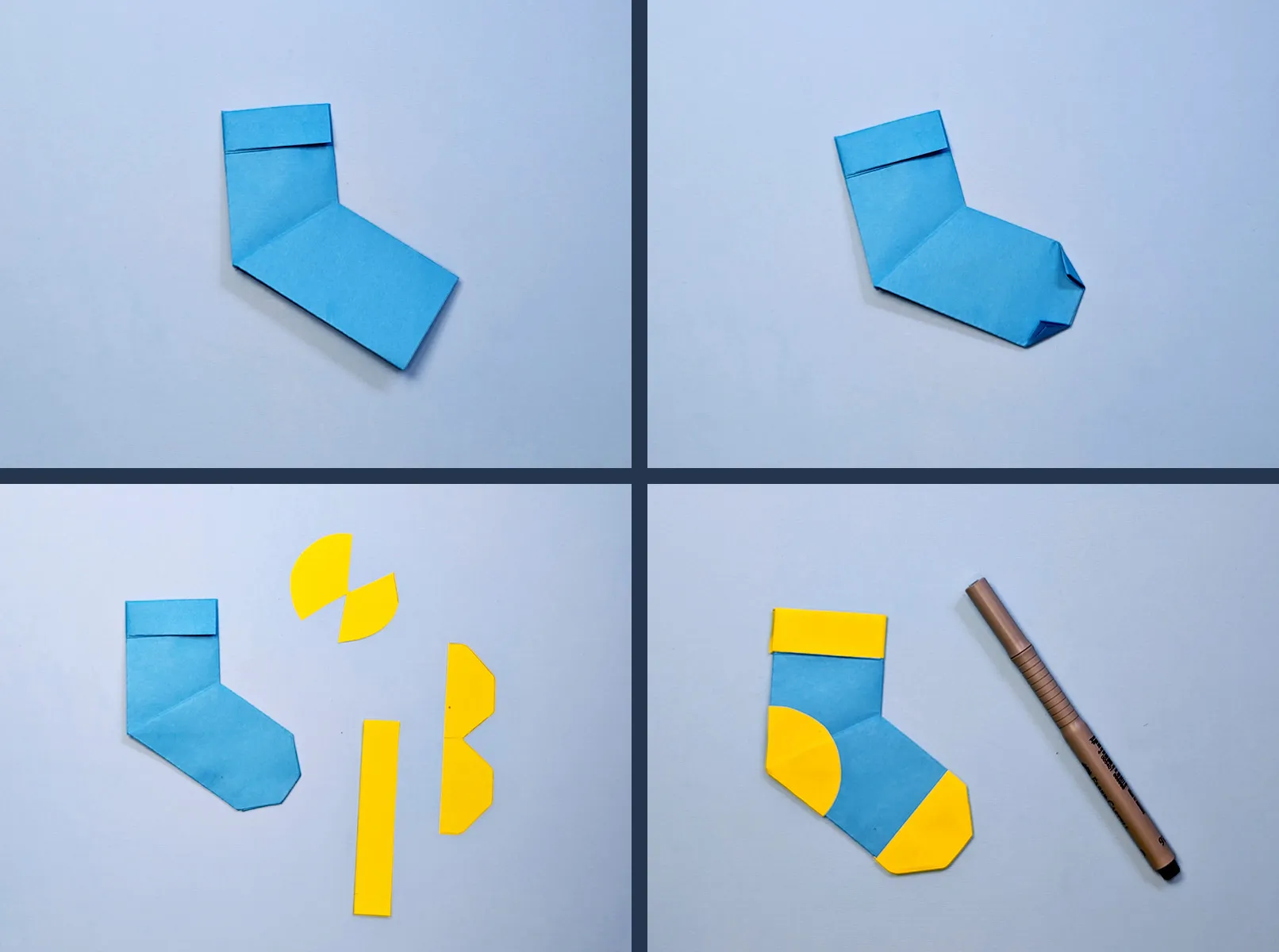 Kaos kaki Natal origami: Panduan langkah demi langkah dengan foto. Gambar 4
