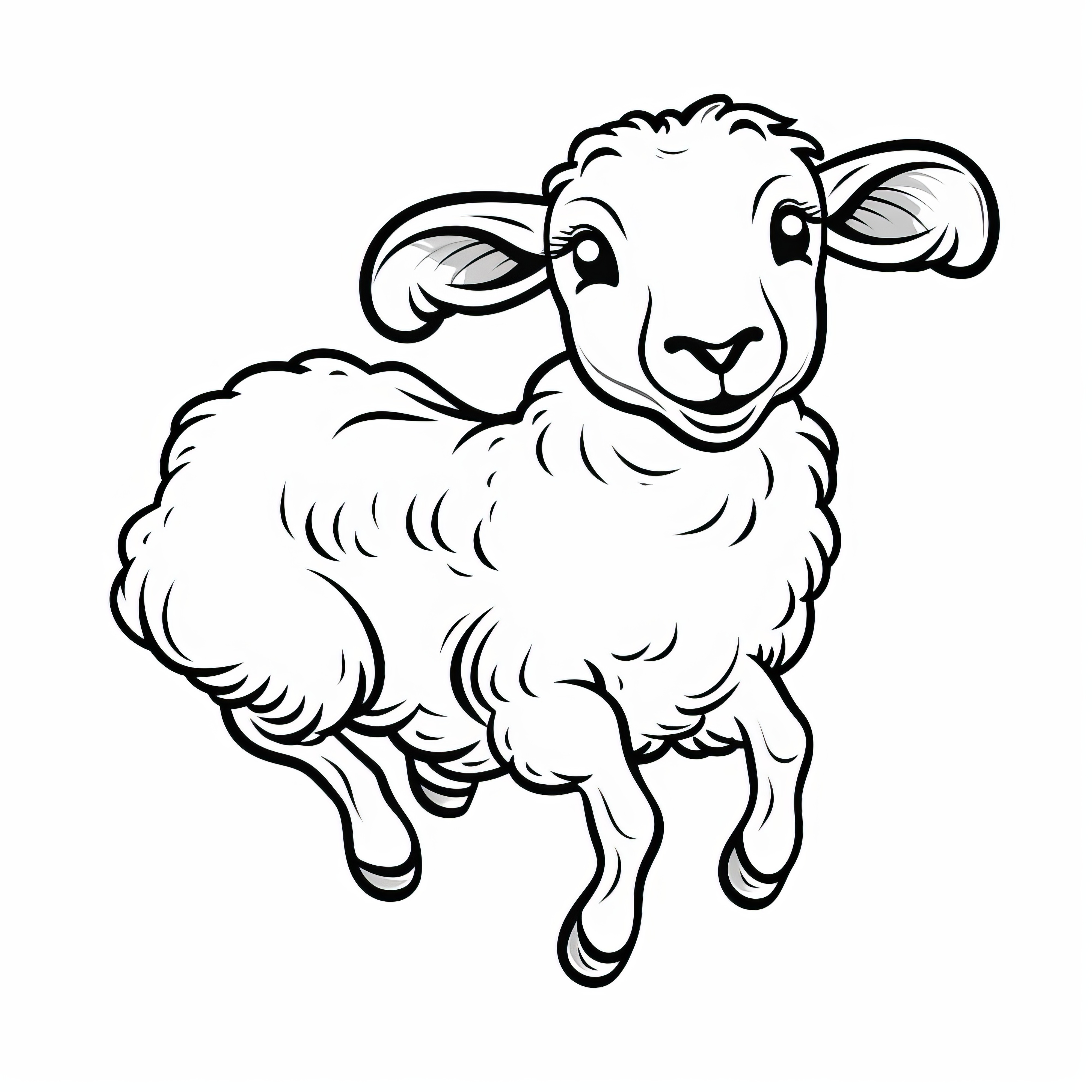Funny jumping sheep: Simple coloring page without background (Free)