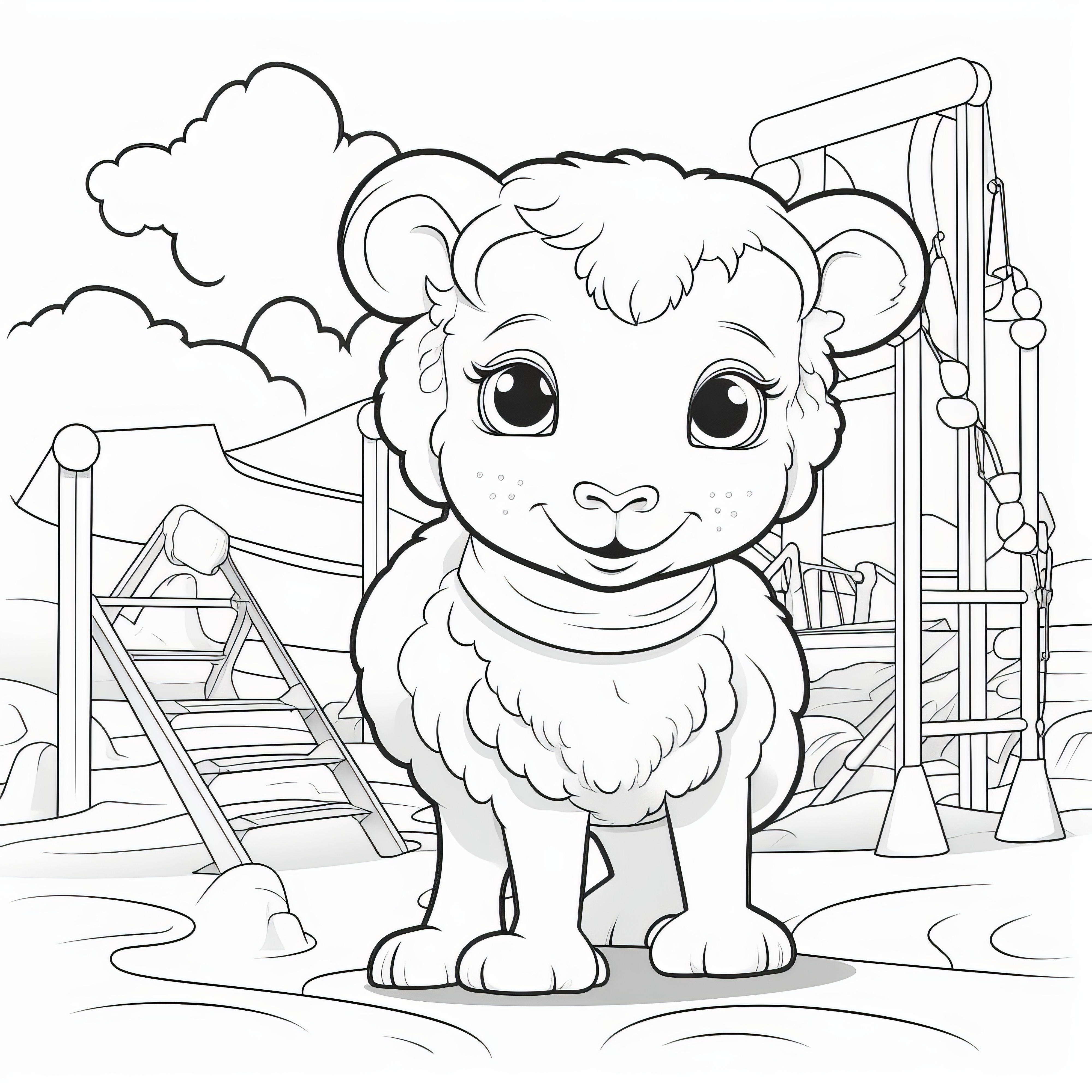 Sweet sheep on playground: Coloring picture for children (Free)