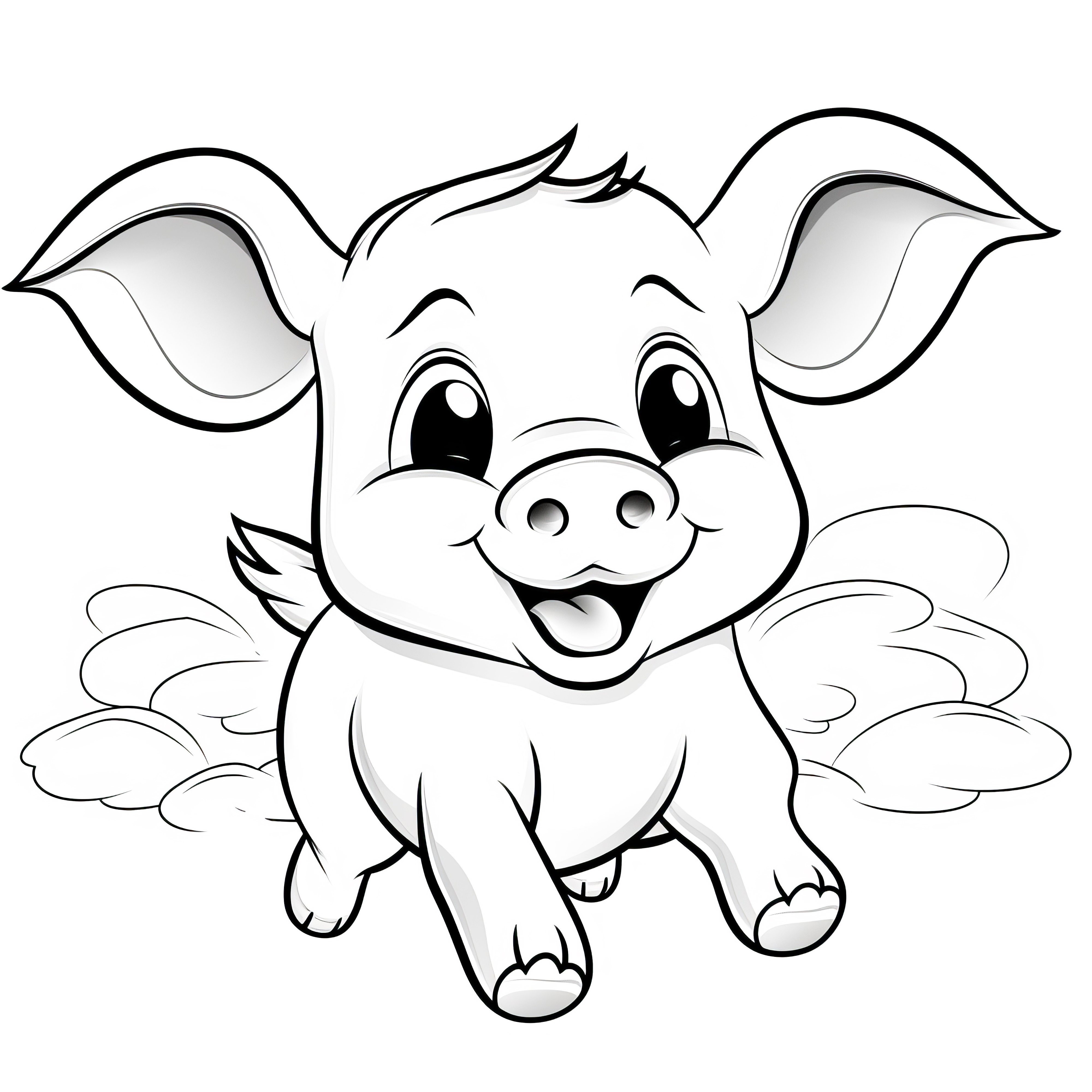 Flying little pig with big ears: Free coloring picture