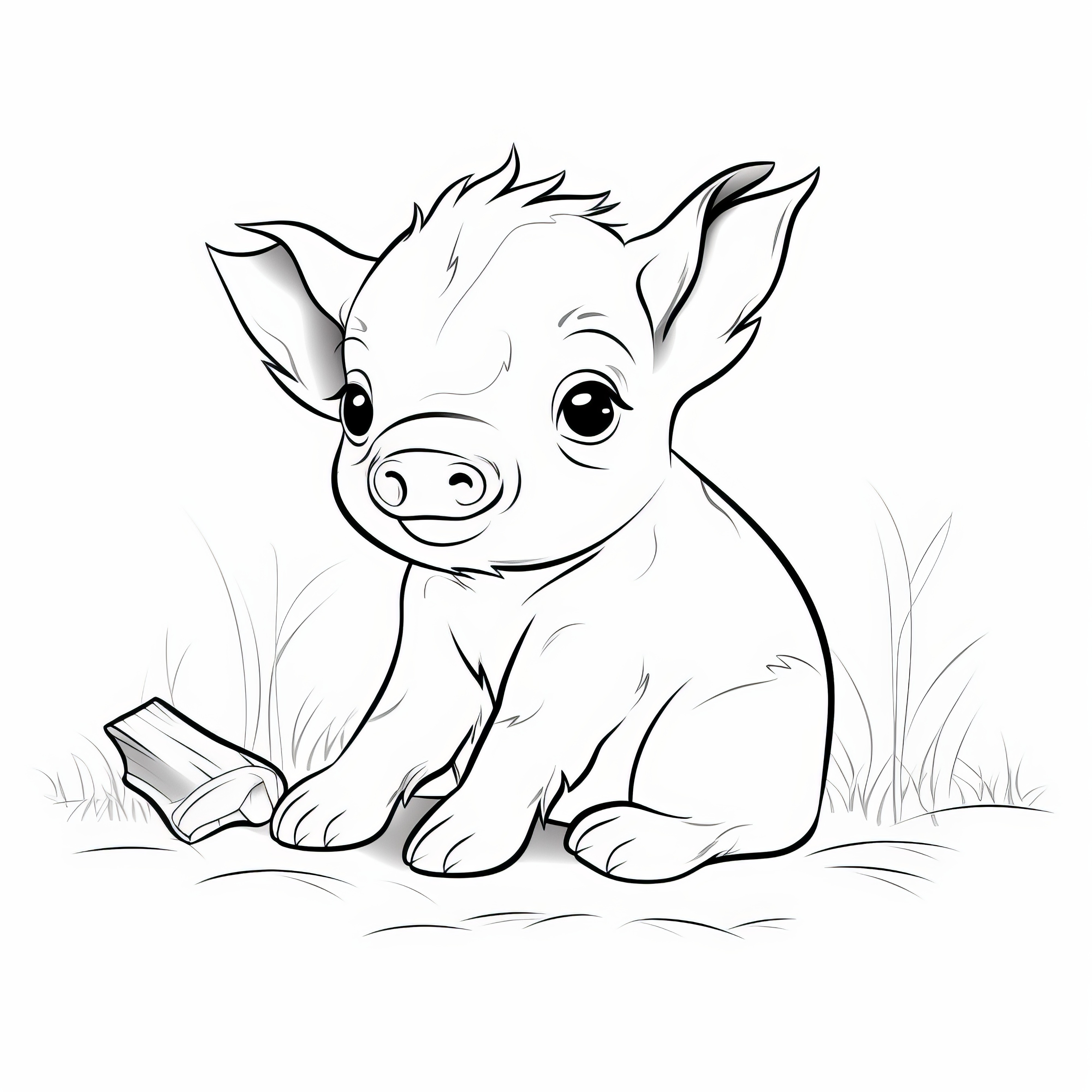 초원에 있는 귀여운 아기 돼지: 무료로 컬러링 그림 다운로드