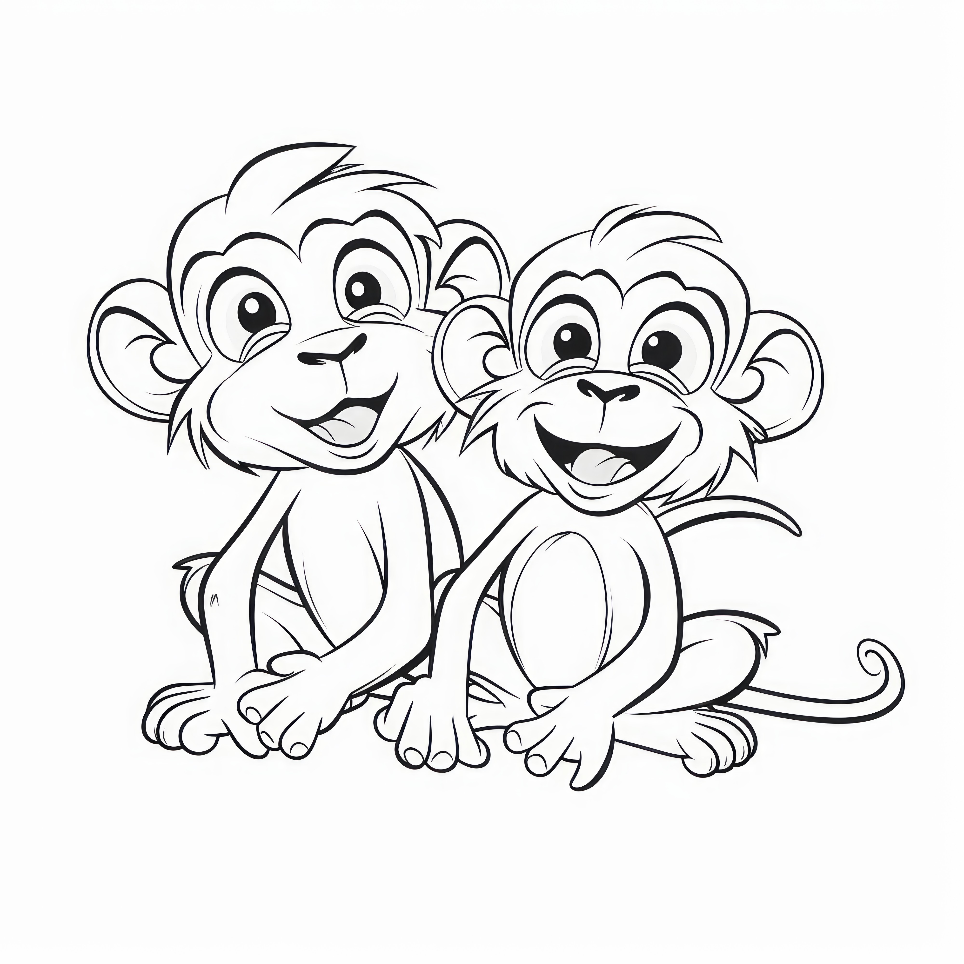 Two funny monkeys: Coloring page without background for download (free)