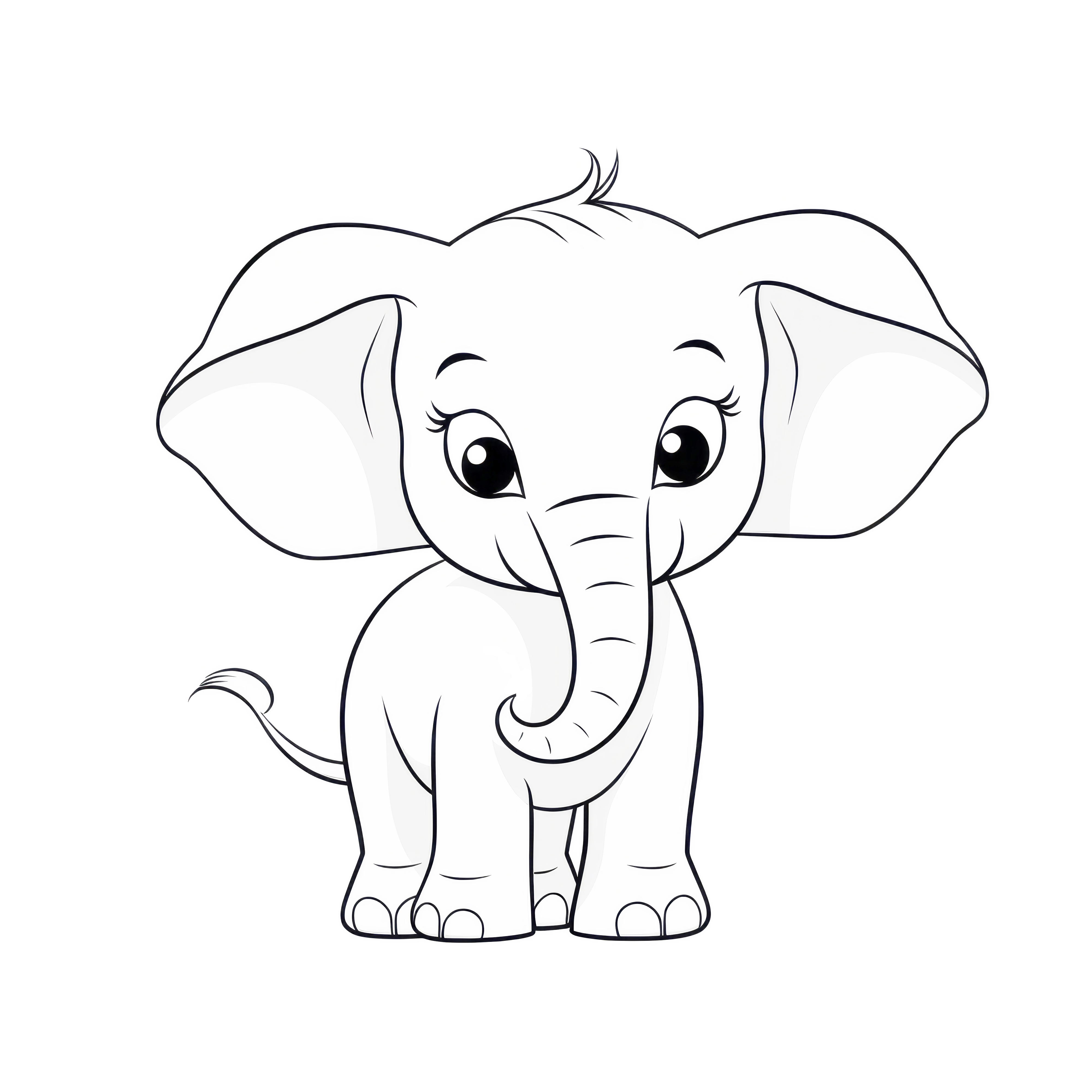 Ultra sweet elephant: Simple coloring page without background (Free)