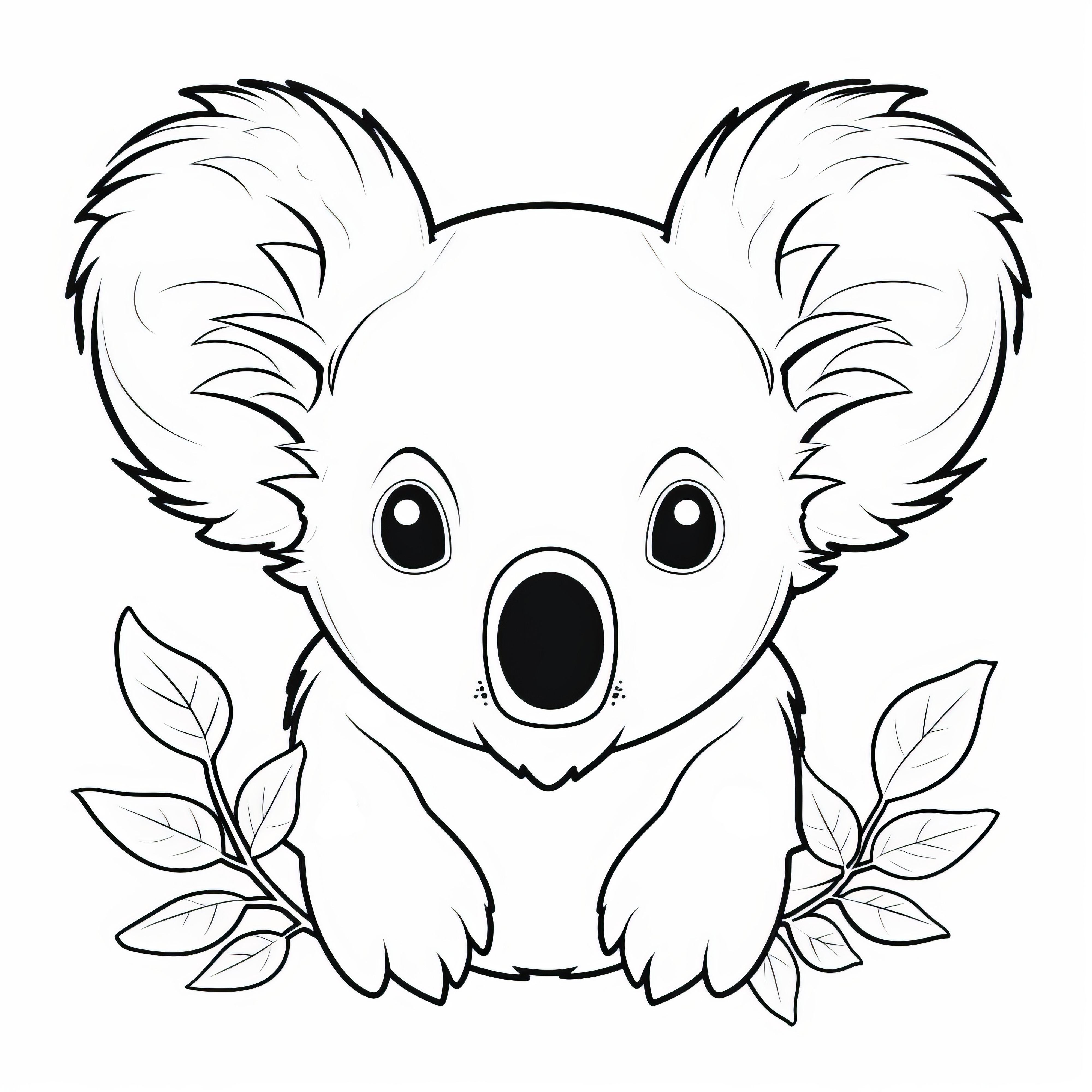 Koala sits between eucalyptus branches: Simple coloring picture for children (Free)