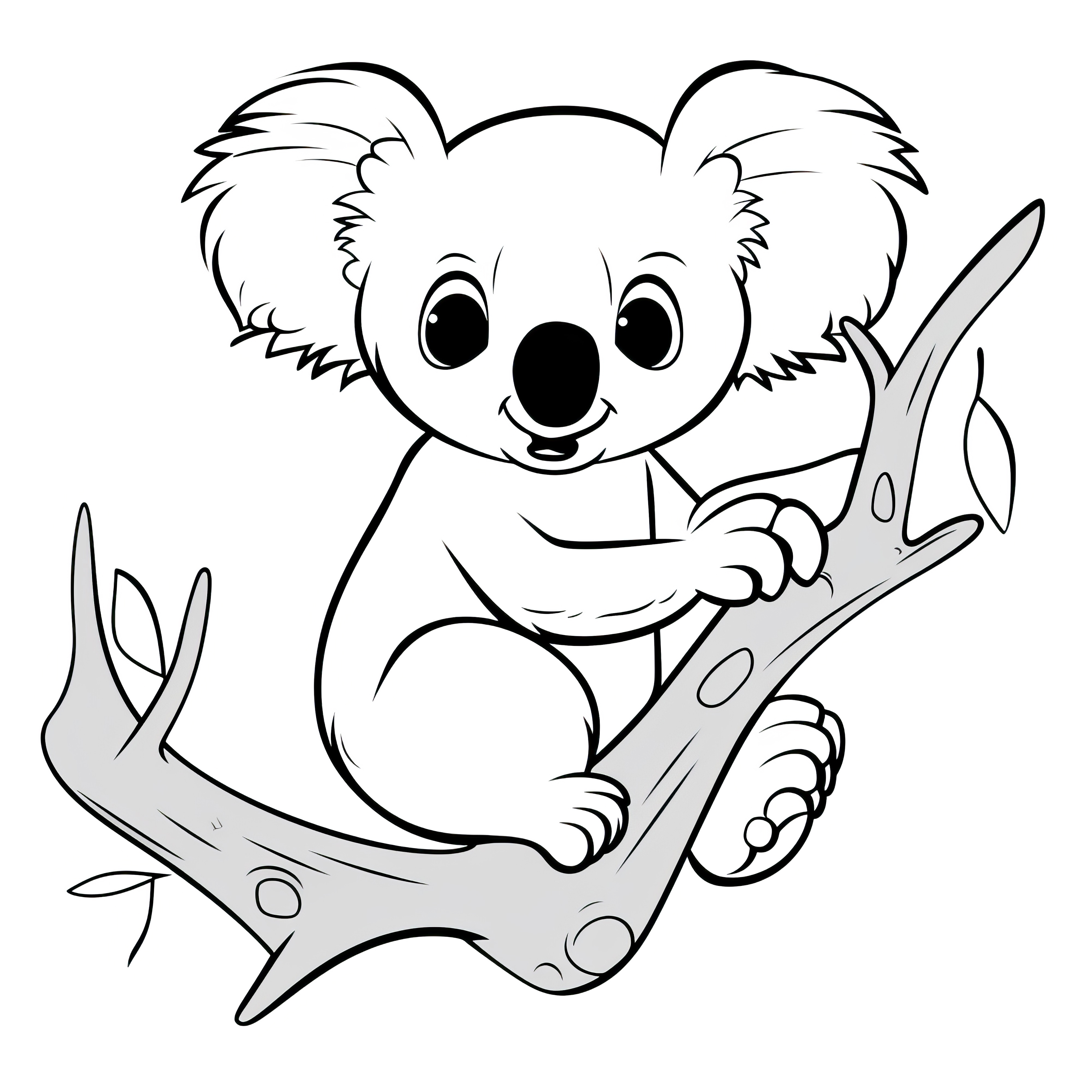 枝の上のふわふわコアラ：子供のためのシンプルなぬり絵（無料）