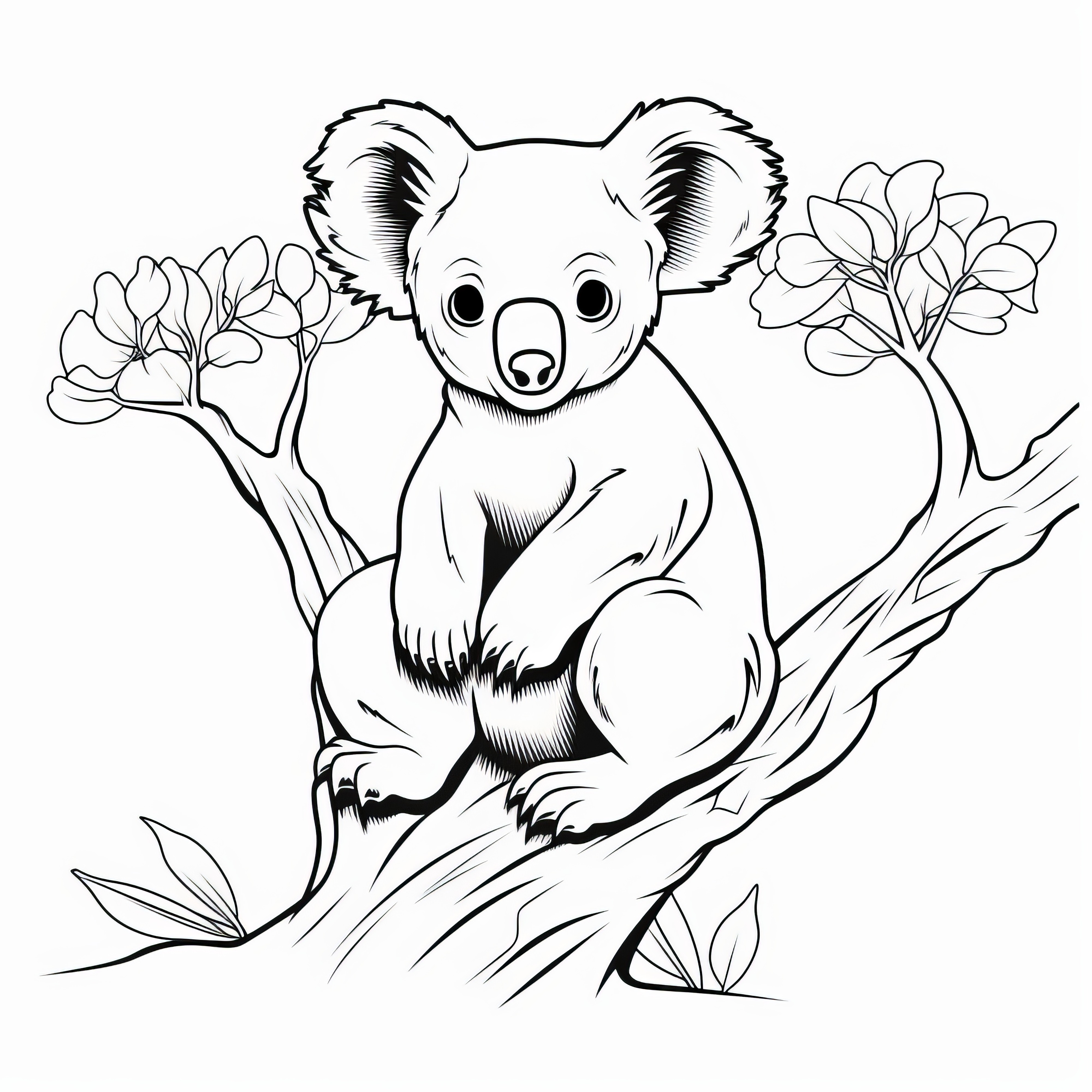 木の上でくつろぐコアラ：ぬり絵ダウンロード（無料）