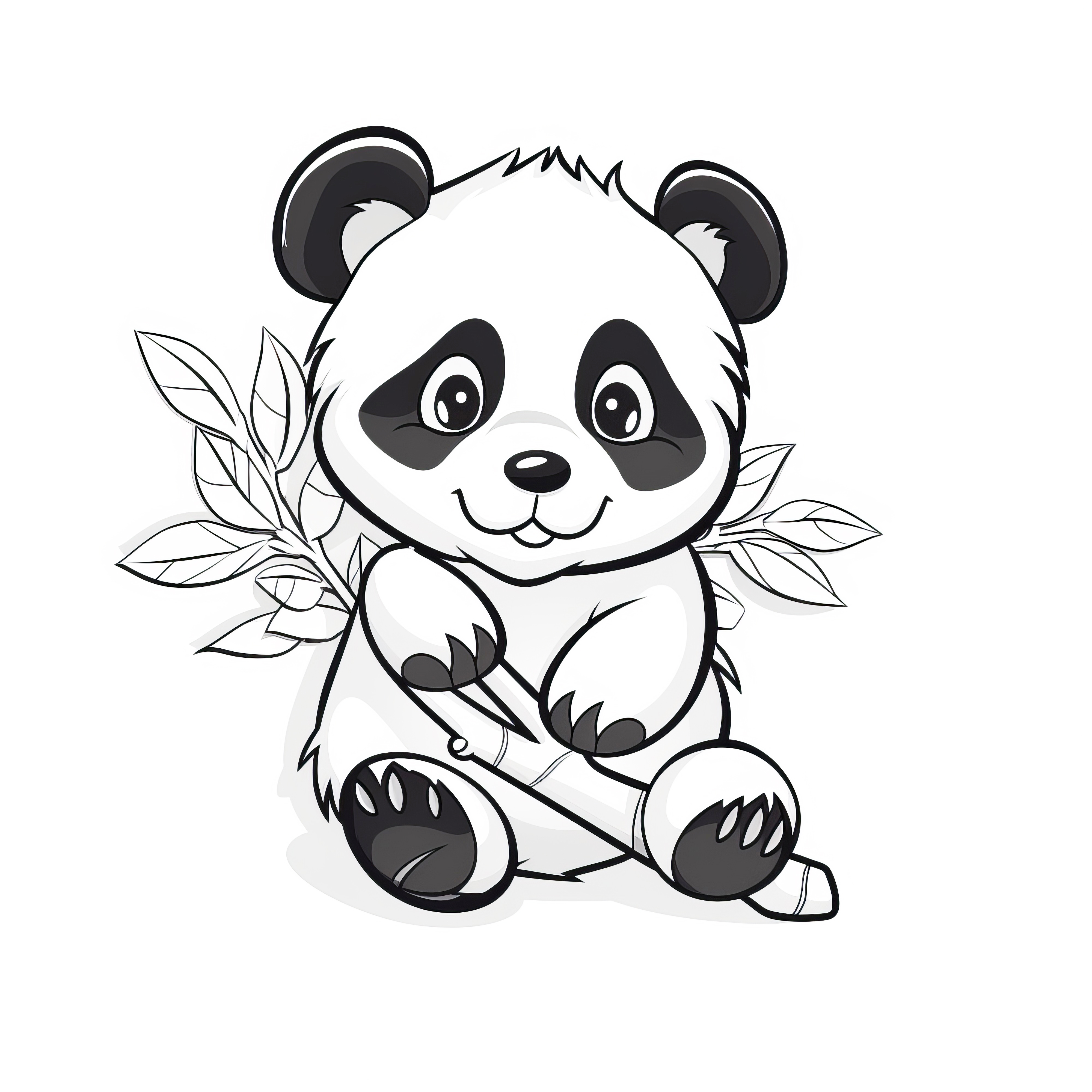 Little panda bear with bamboo twig: Simple coloring picture for children (free)