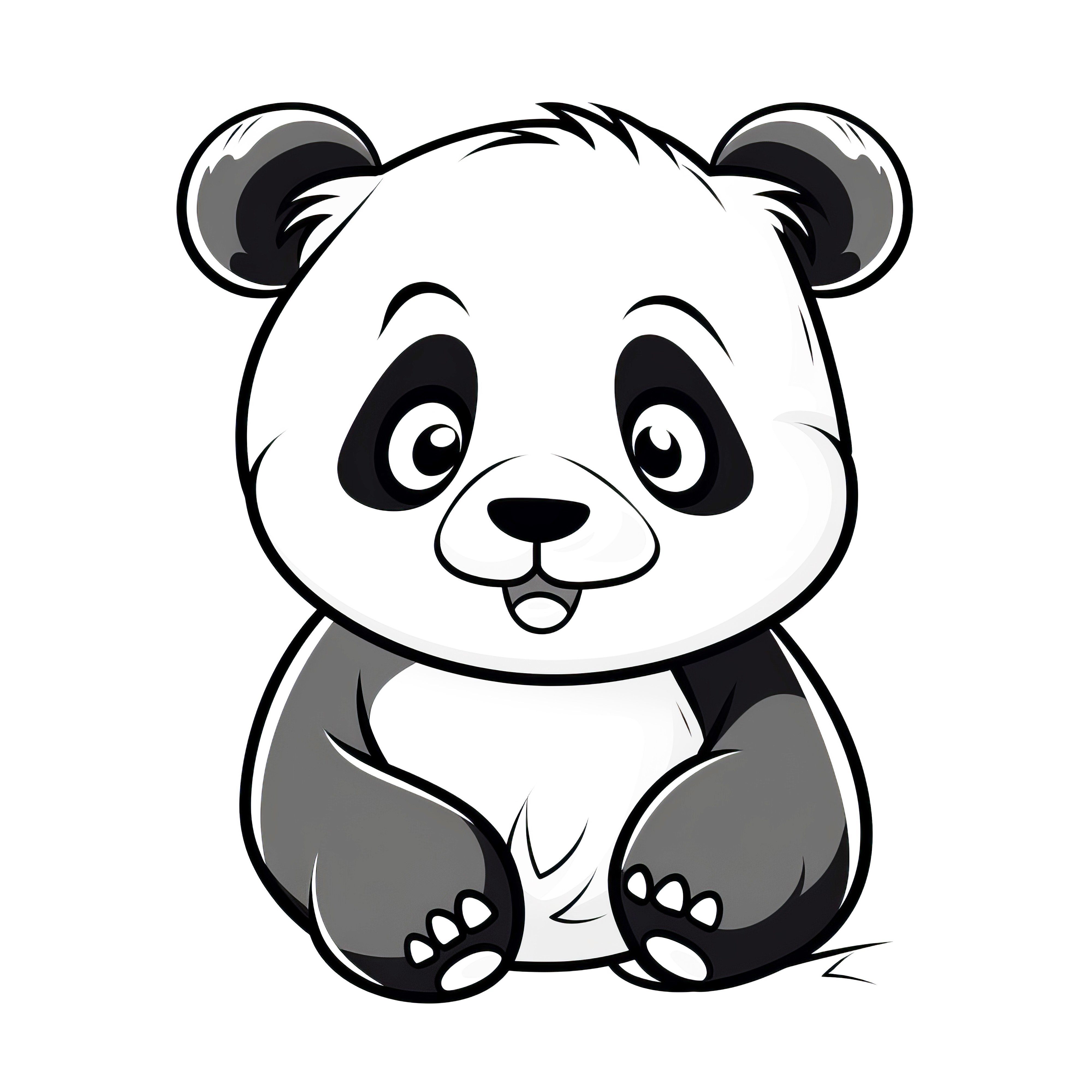かわいいパンダのぬりえ：背景なしの画像をダウンロードする（無料）
