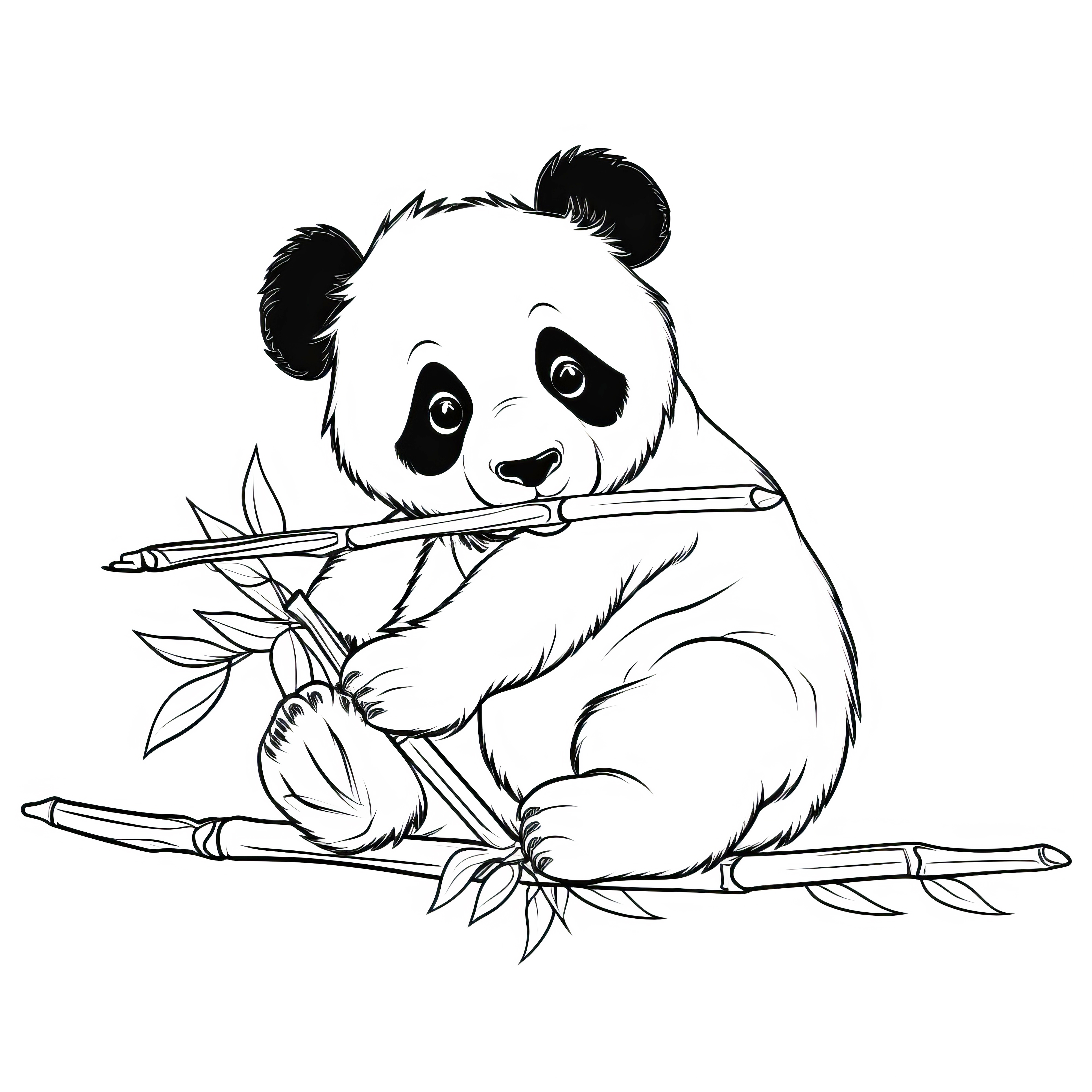 Panda udobno sedi na bambusovi veji: Enostavna barvna slika za otroke (Brezplačno)