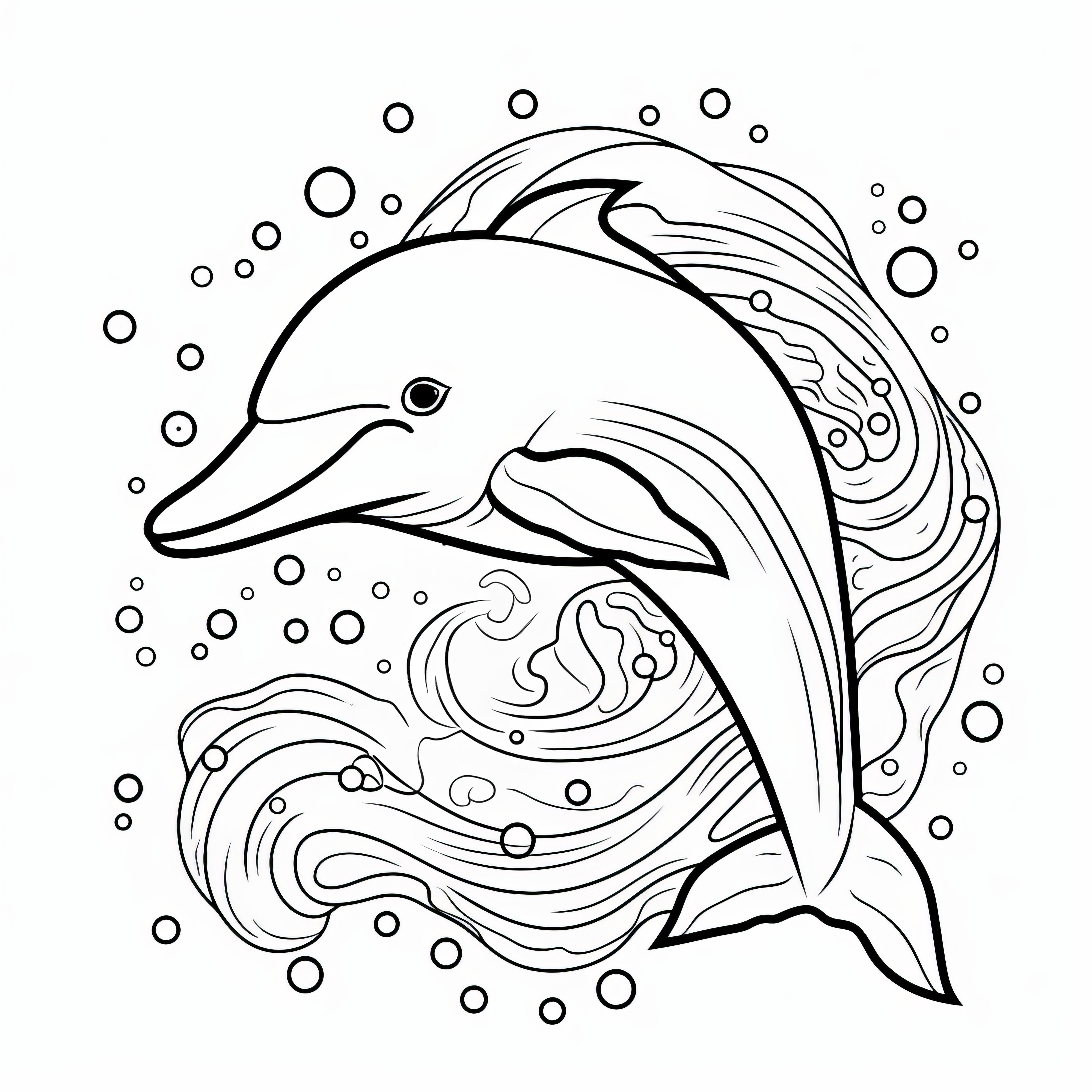 Dolphin in the bubbling water: Simple coloring page free