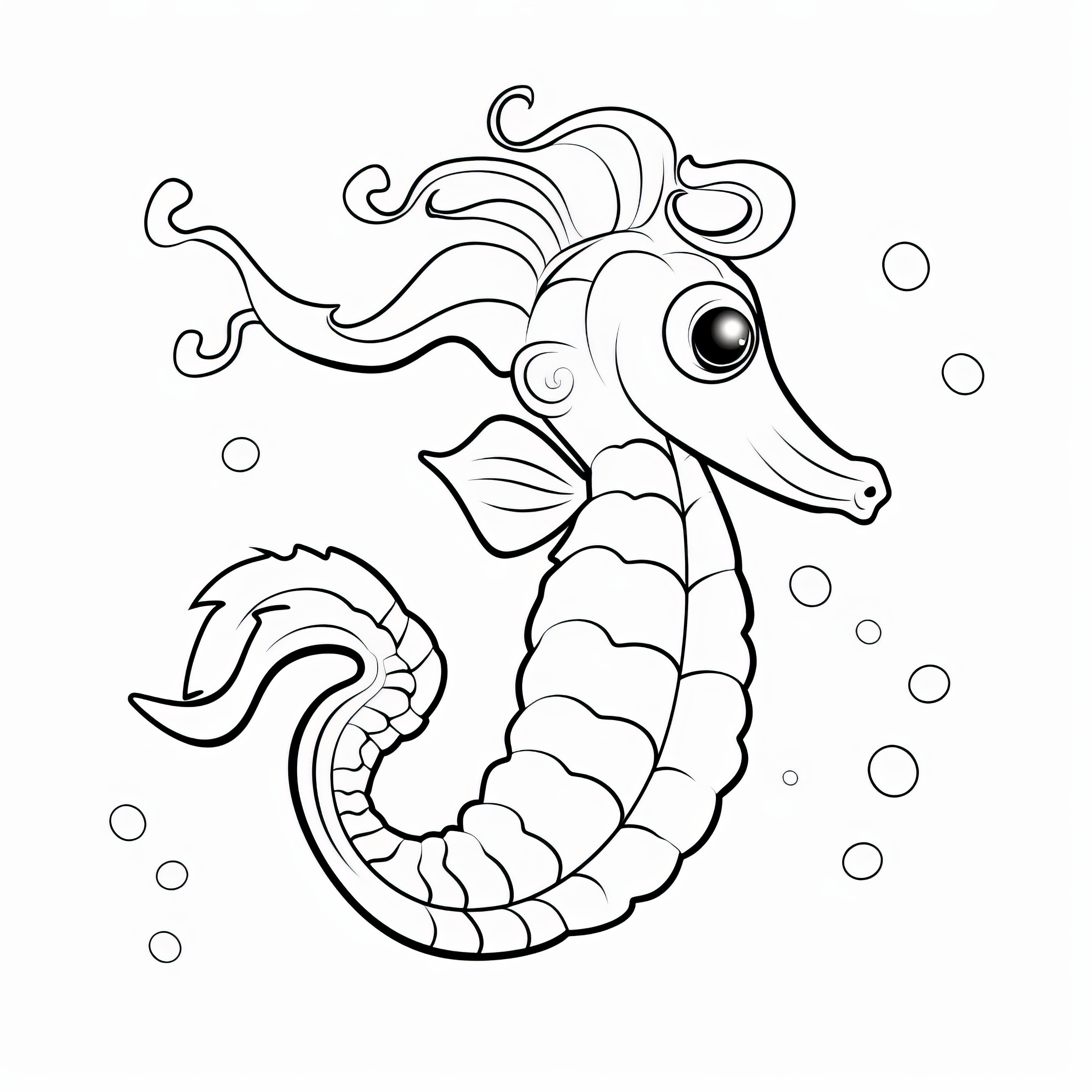 Enchanting seahorse in a dynamic pose: Simple coloring pages (Free)