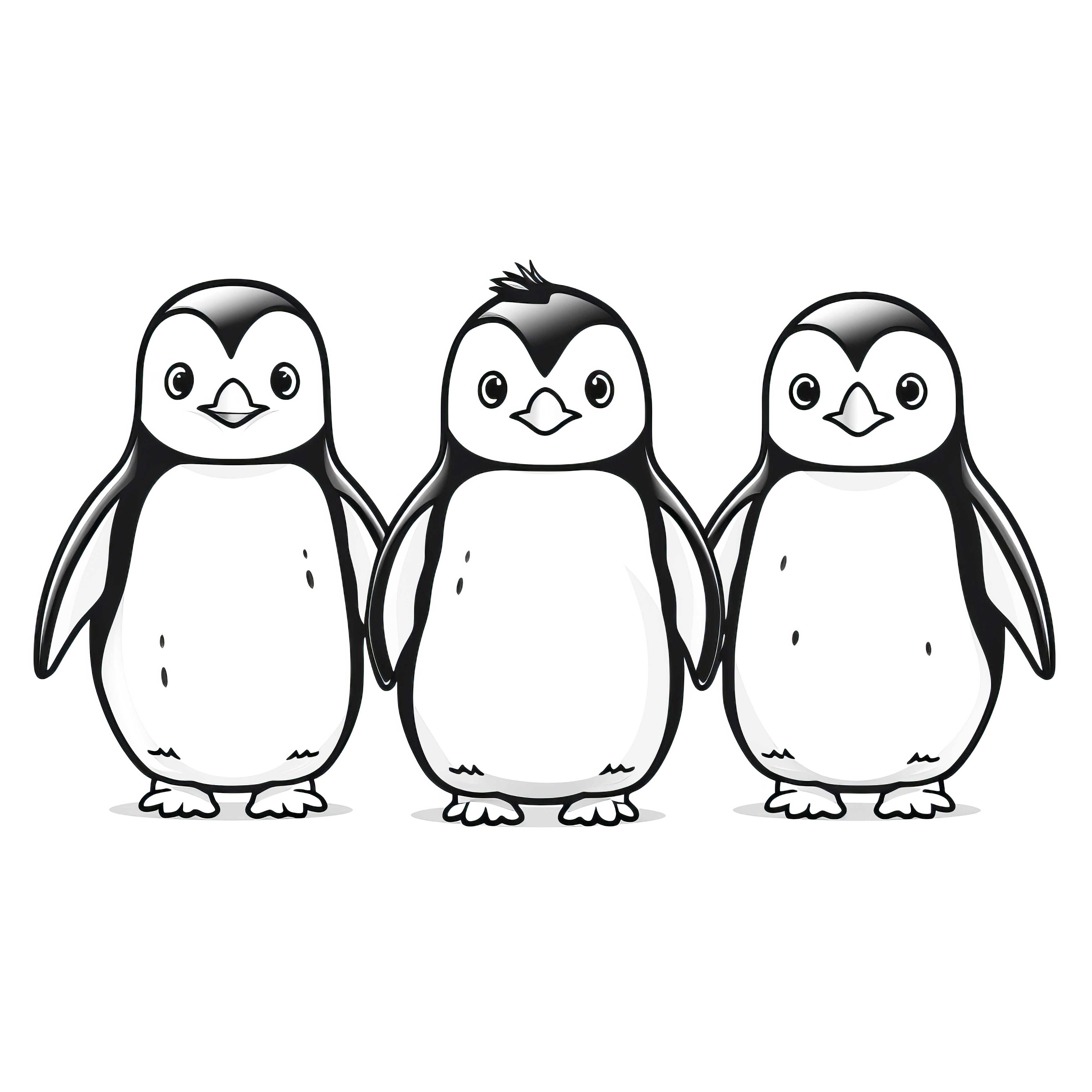 Three cute penguins: coloring picture for printing (free)