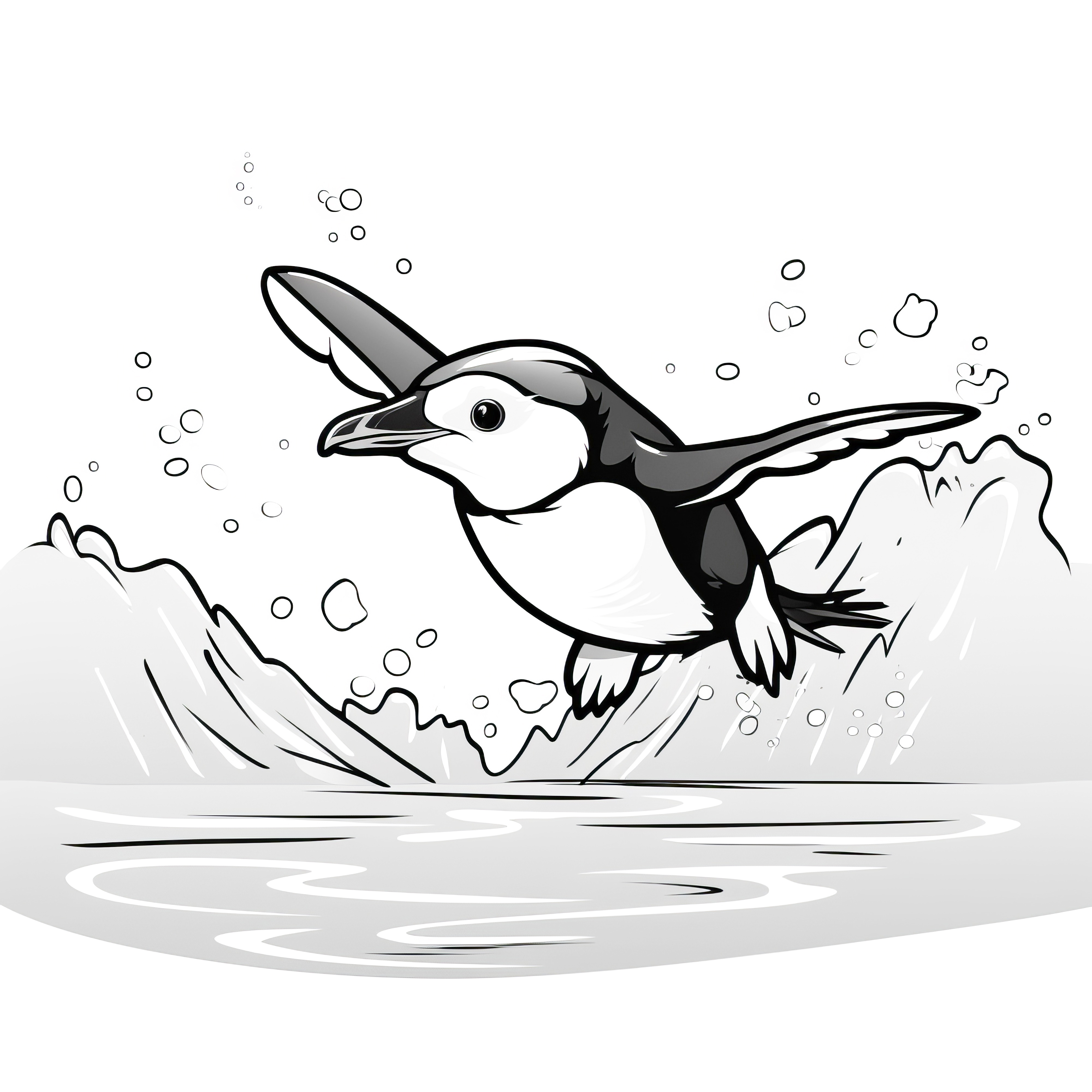 Flying penguin in action: Coloring page for children (Free)
