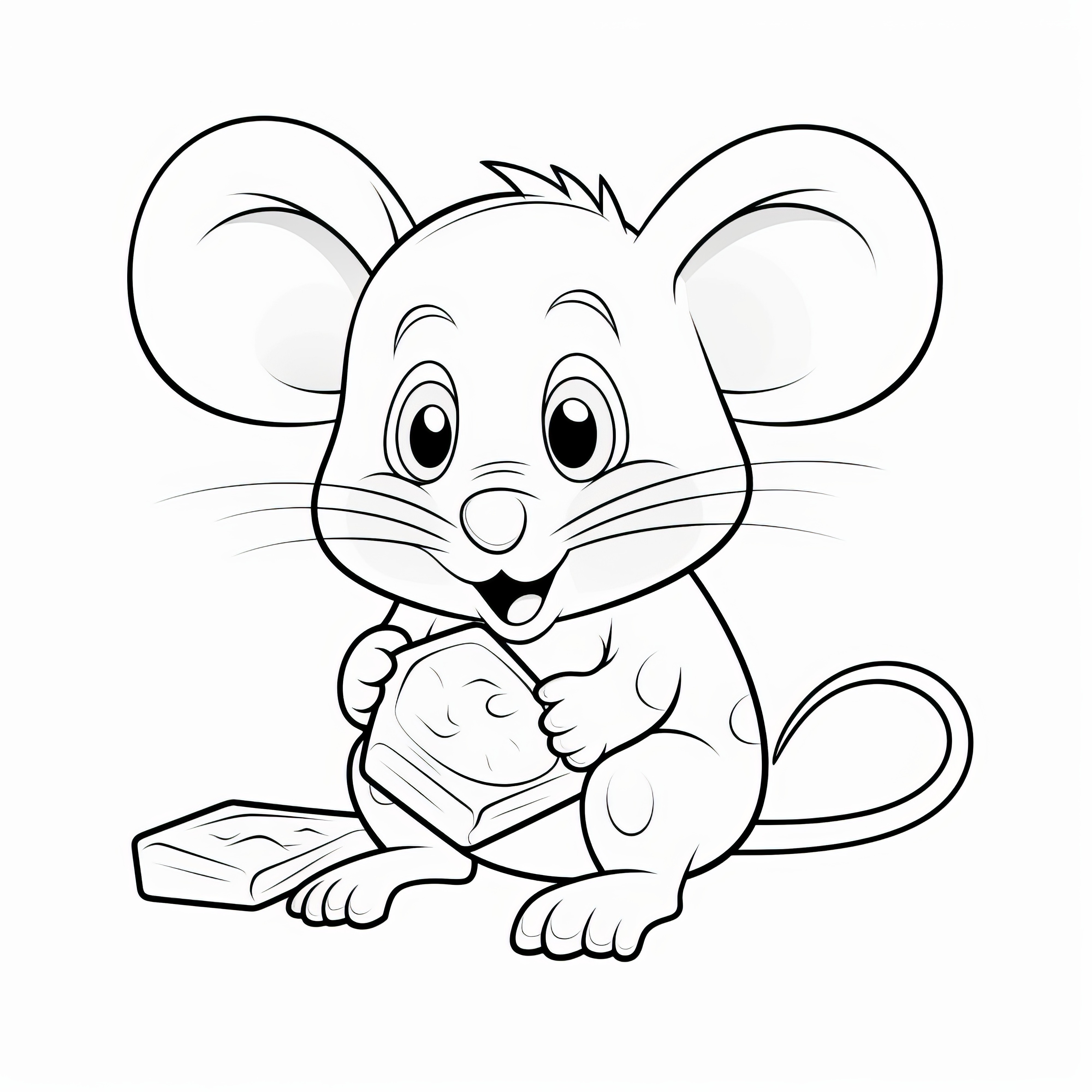 Happy mouse with cheese: Coloring picture for download (Free)