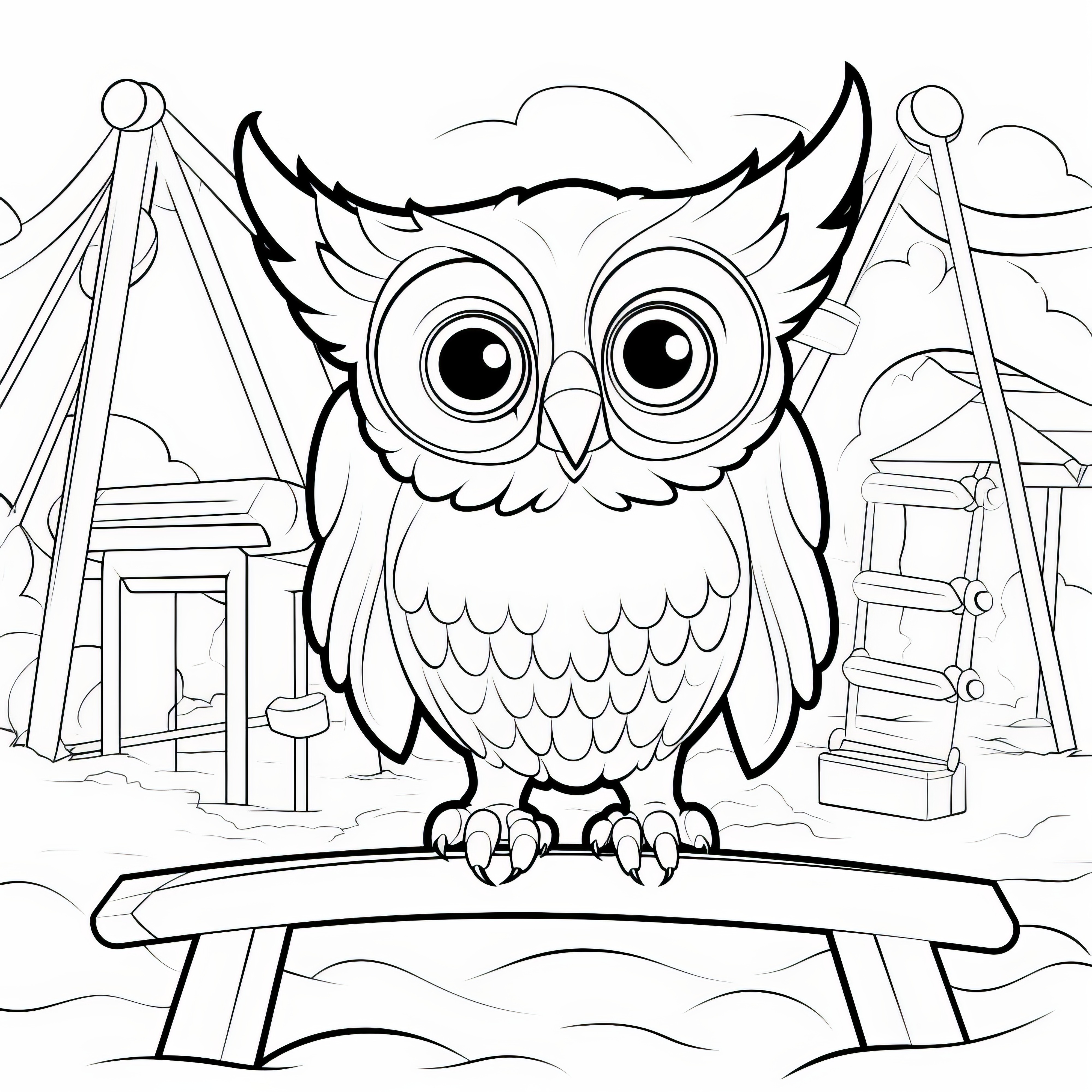 Owl on the playground: Free coloring picture