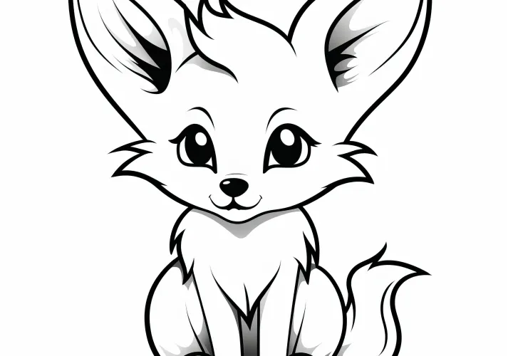 Cute fox with pointed ears: Simple coloring template for printing (Free)