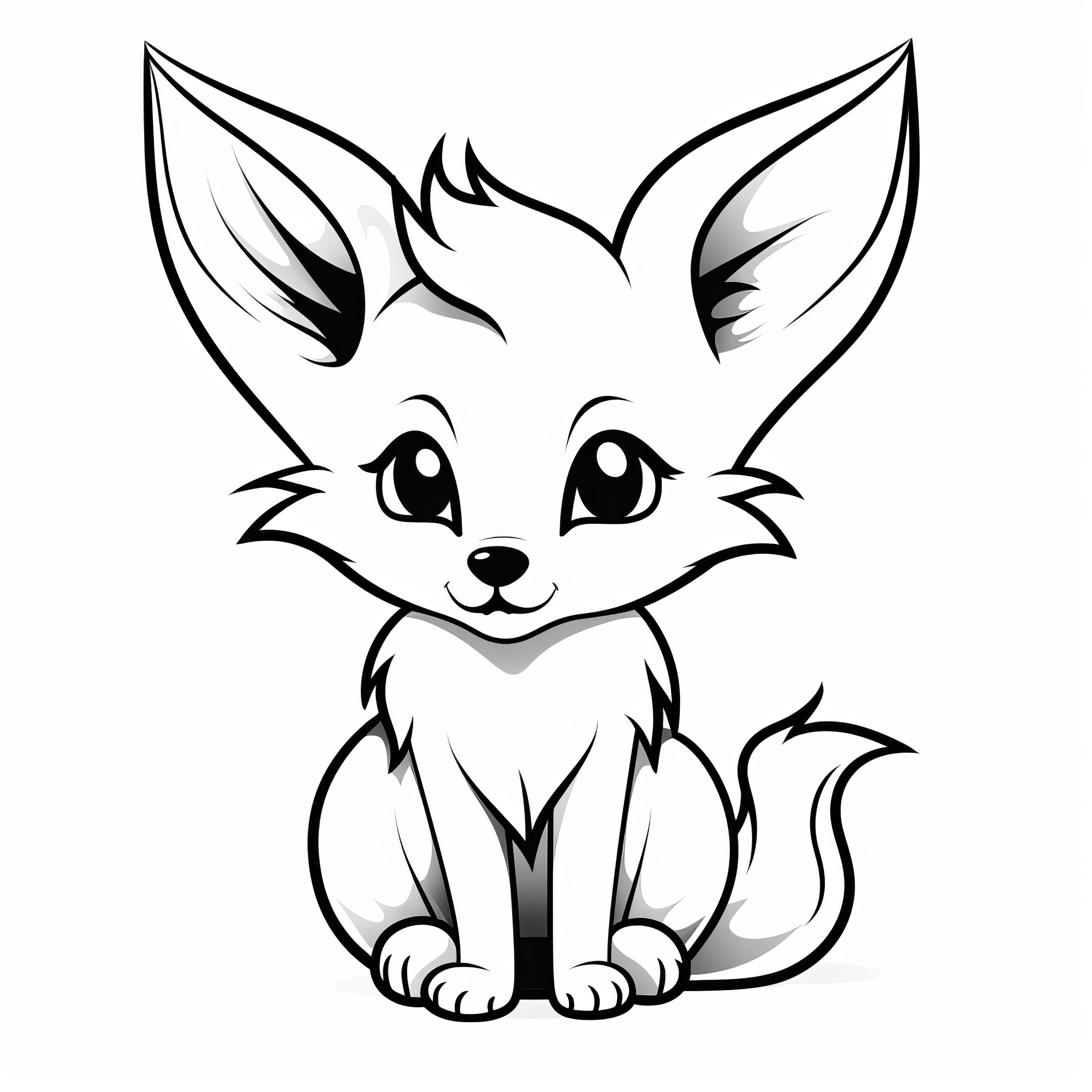 Cute fox with pointed ears: Simple coloring template for printing (Free)