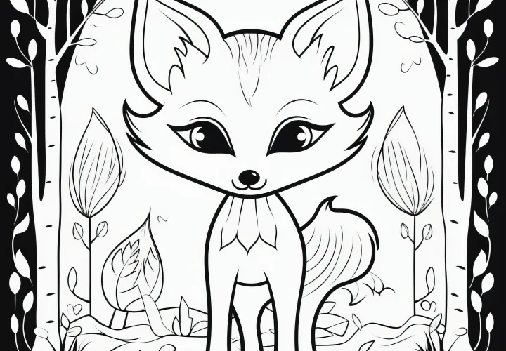 Little vixen in the forest: Coloring page free to download