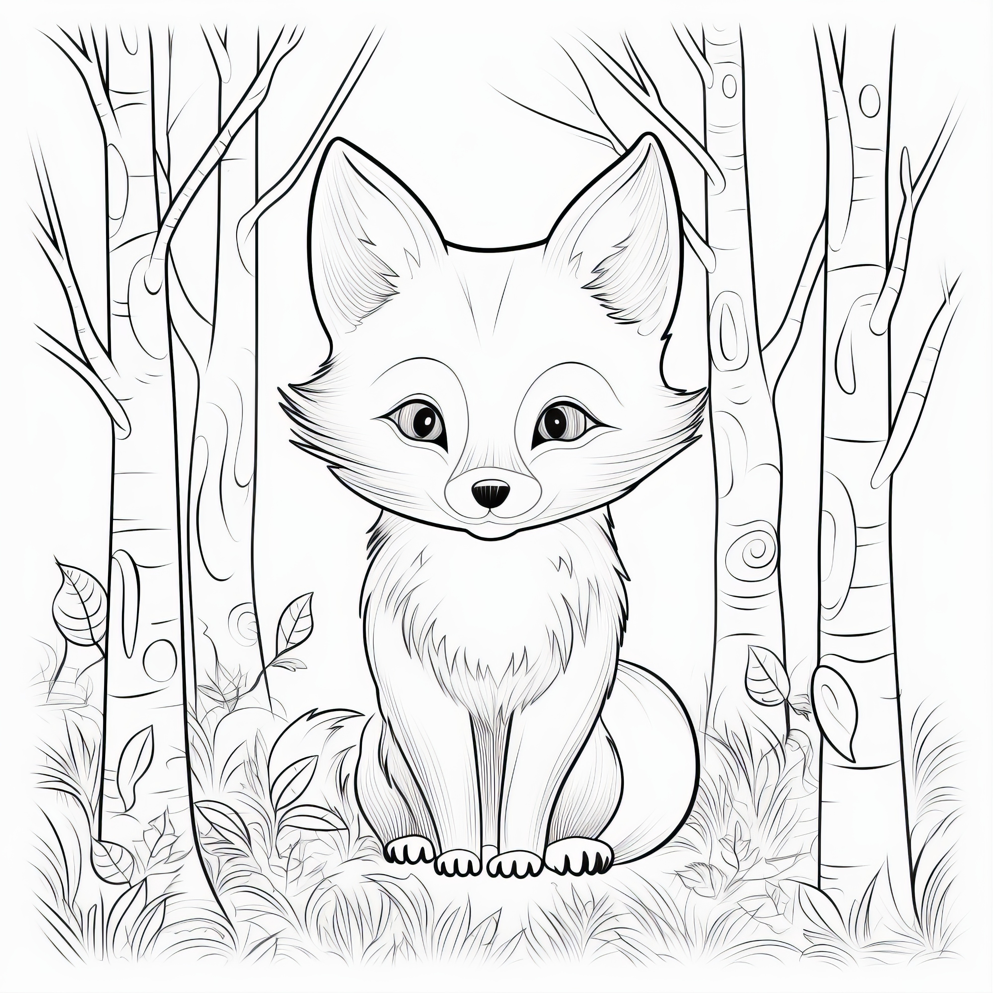 Little fox sitting in the forest: Coloring picture for you (Free)